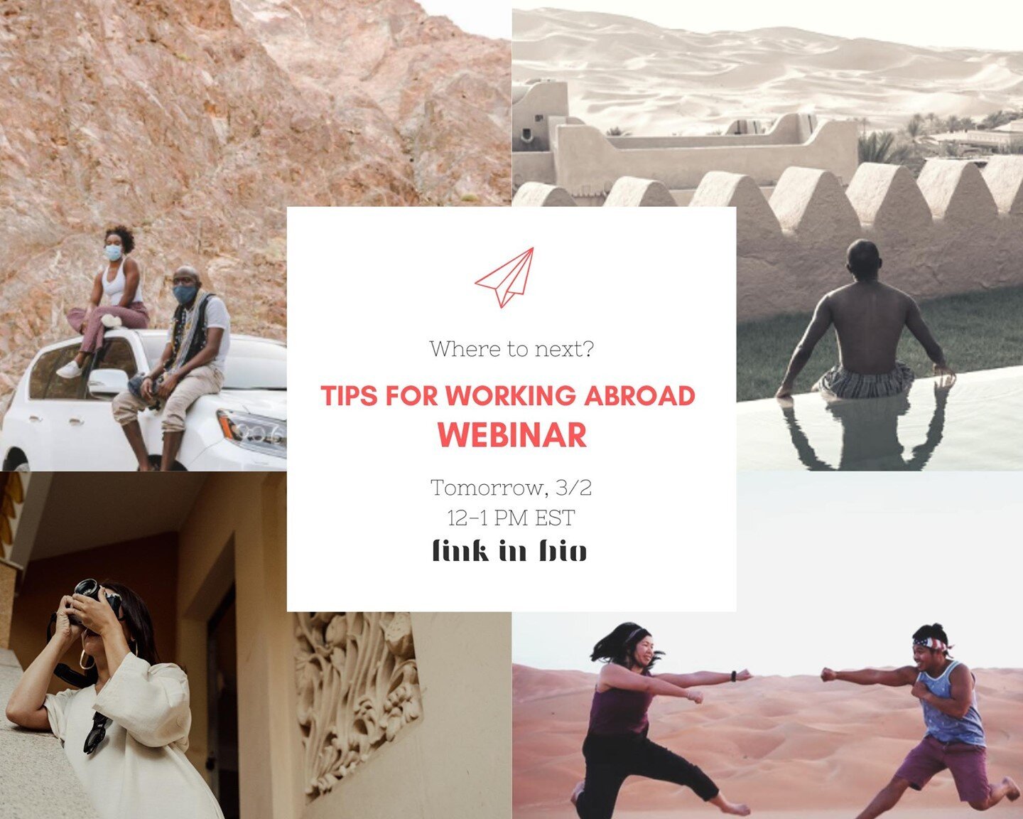 You don't want to miss tomorrow's FREE Webinar, &quot;Tips for Working Abroad&quot;, from 12-1pm EST. RSVP link is in the bio!!!

My good friend and old colleague @linze121 left UCLA's Career Center for NYU Abu Dhabi a few years ago. I was in awe of 