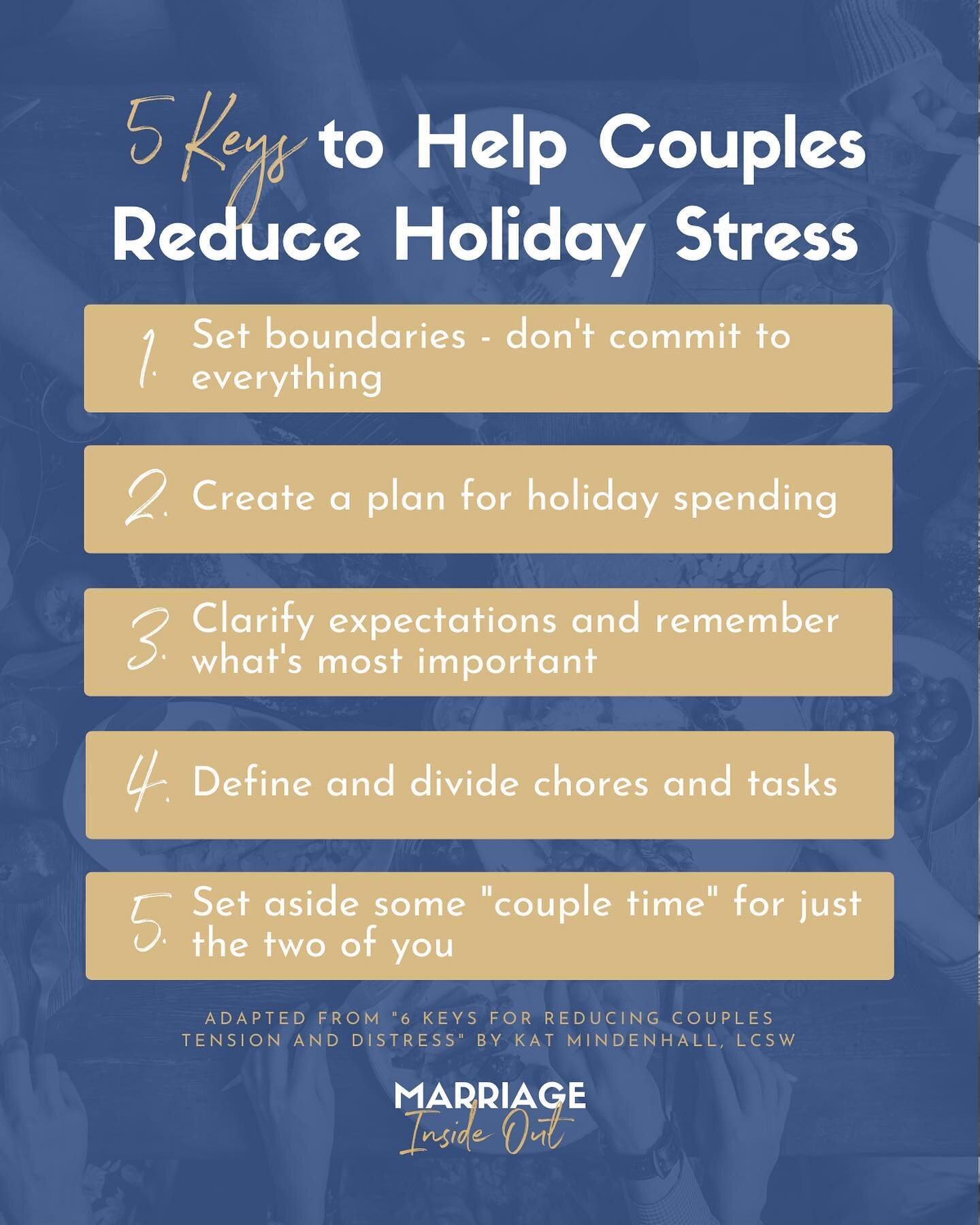 ⁣The holidays are almost upon us! While this time is often viewed as the &ldquo;most wonderful of the year&rdquo;, it can also bring about a host of stressors. Holiday stress for couples can leave each person feeling overwhelmed, tired, and irritable