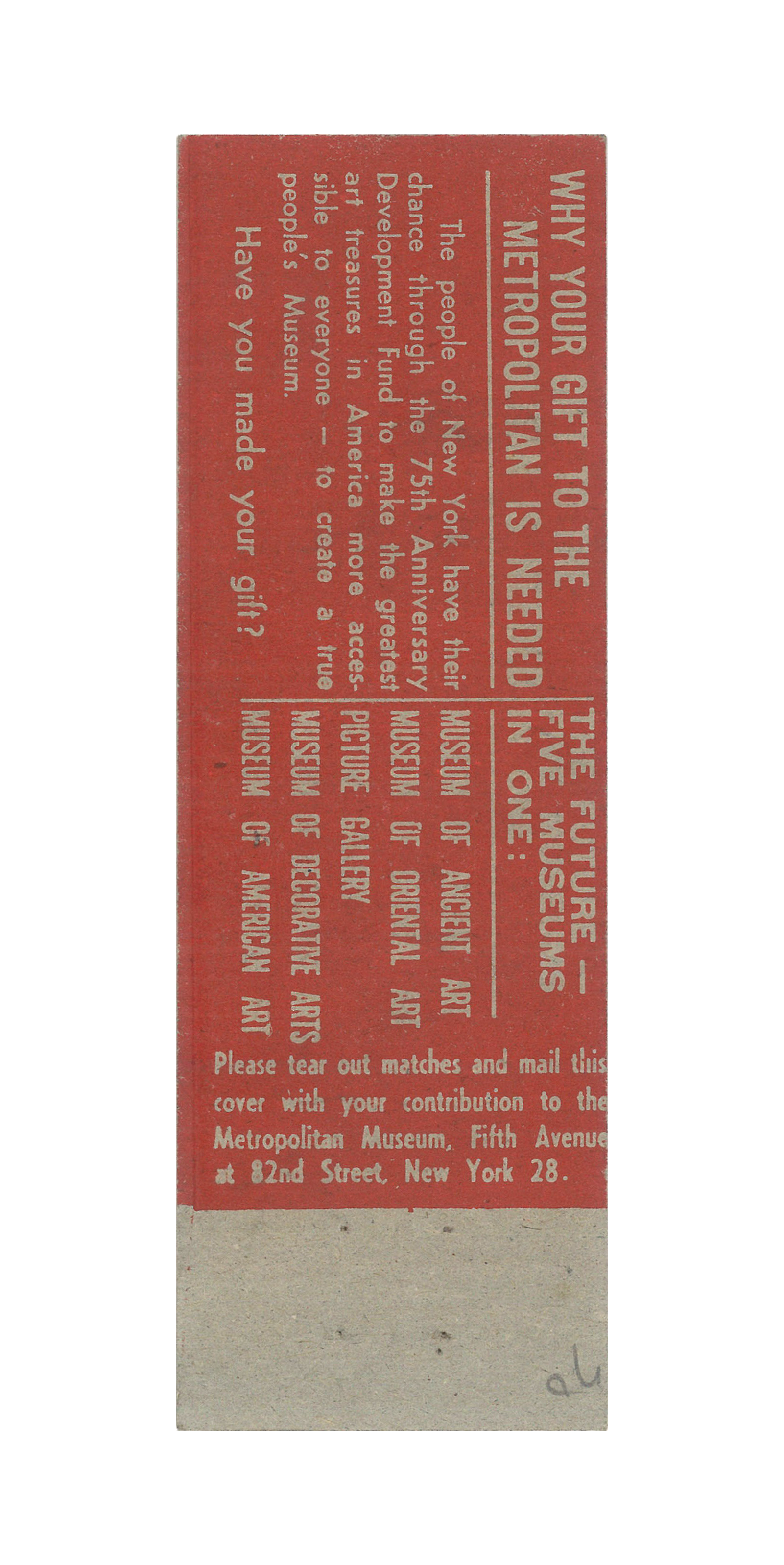 Metropolitan Museum of Art, Matchbook