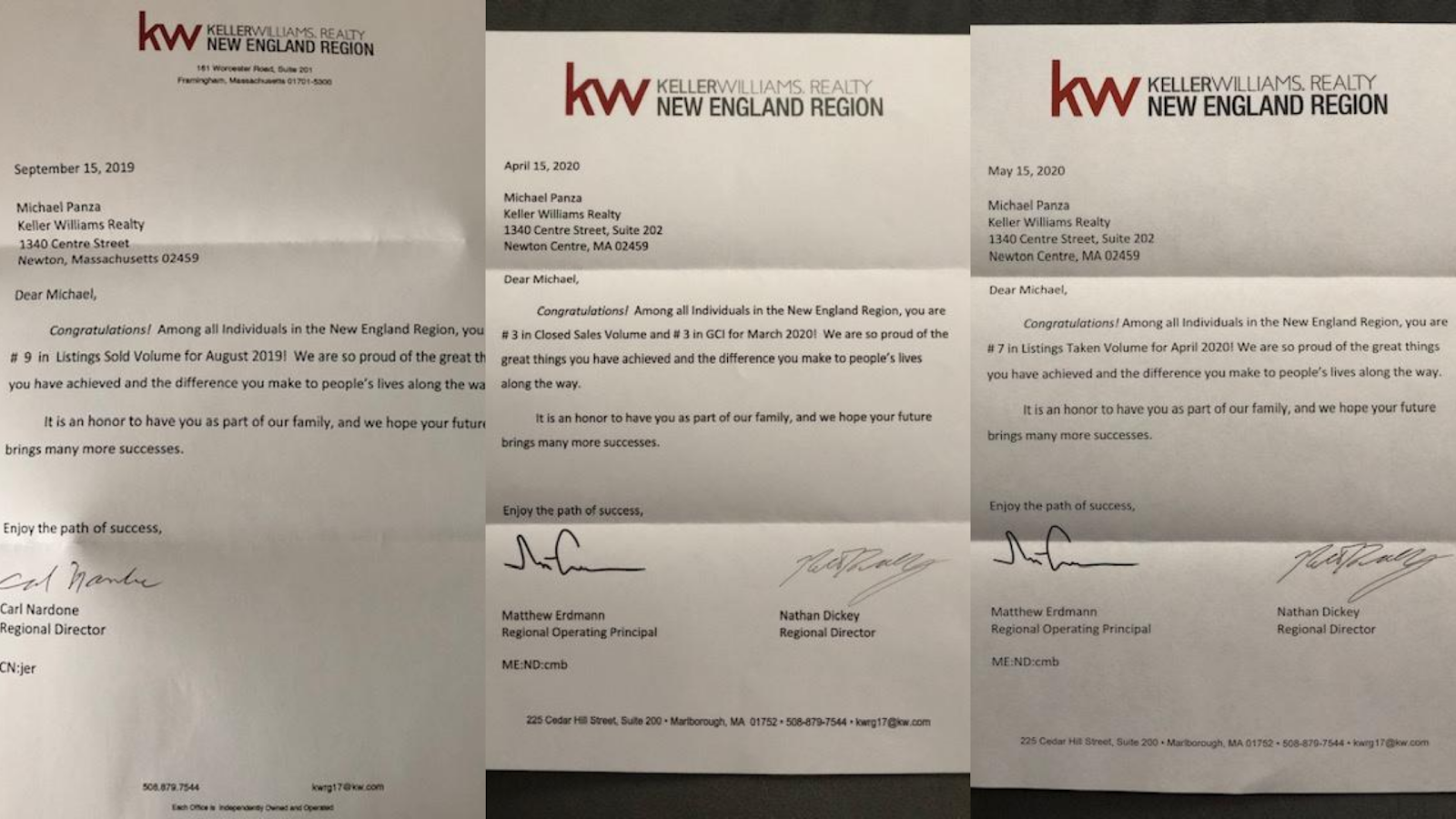 “Best in New England Region” via Keller Williams multiple times over the last year.