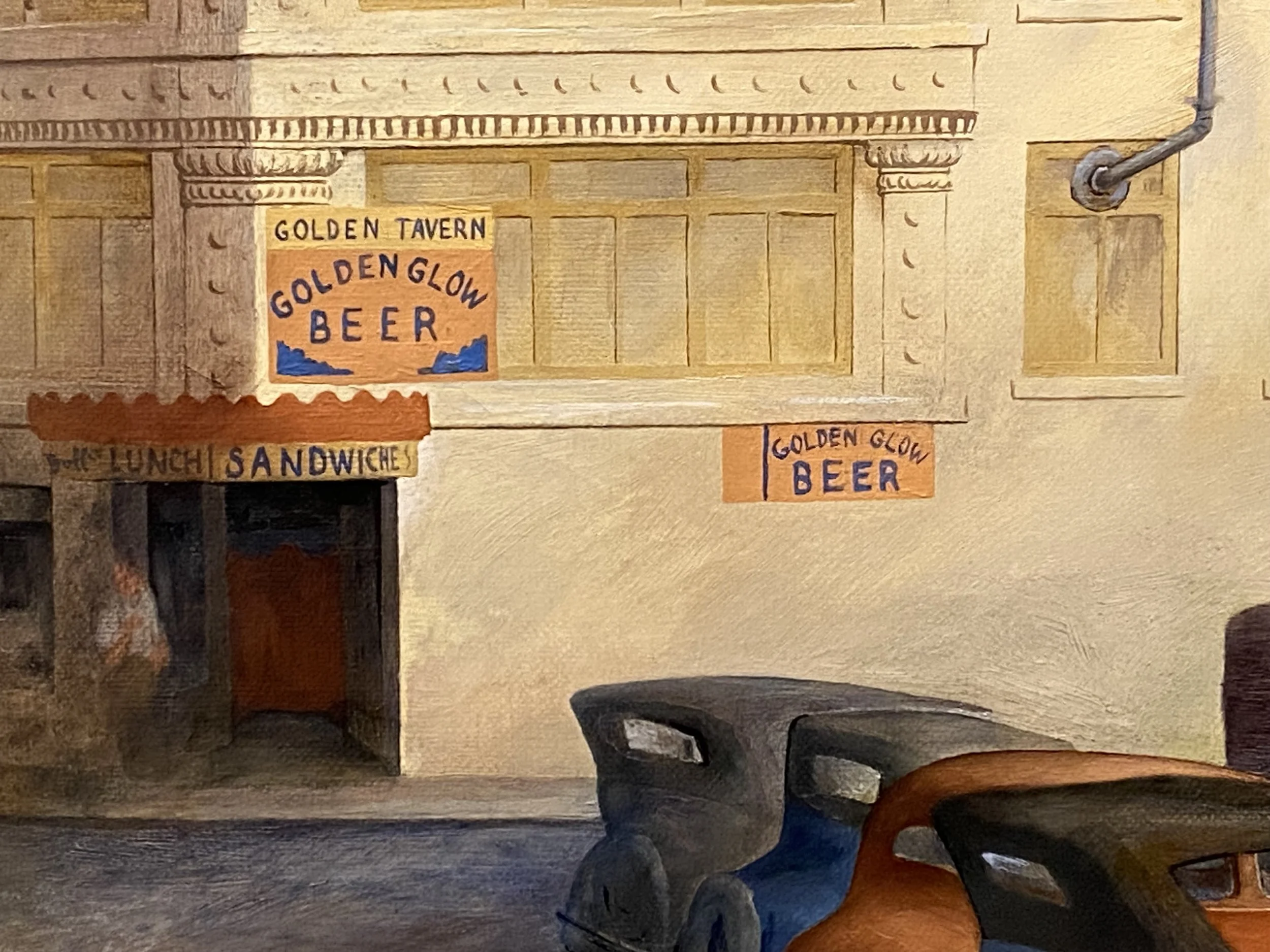 John Langley Howard, Embarcadero and Clay Street, 1935, oil on canvas, M.H. de Young Museum, San Francisco—detail