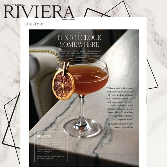 Our Regatta takes center stage as the Lifestyle opener for @rivieramagazineoc's June issue. Try your hand with the recipe at home or join us tonight for this twist on the classic Sidecar.