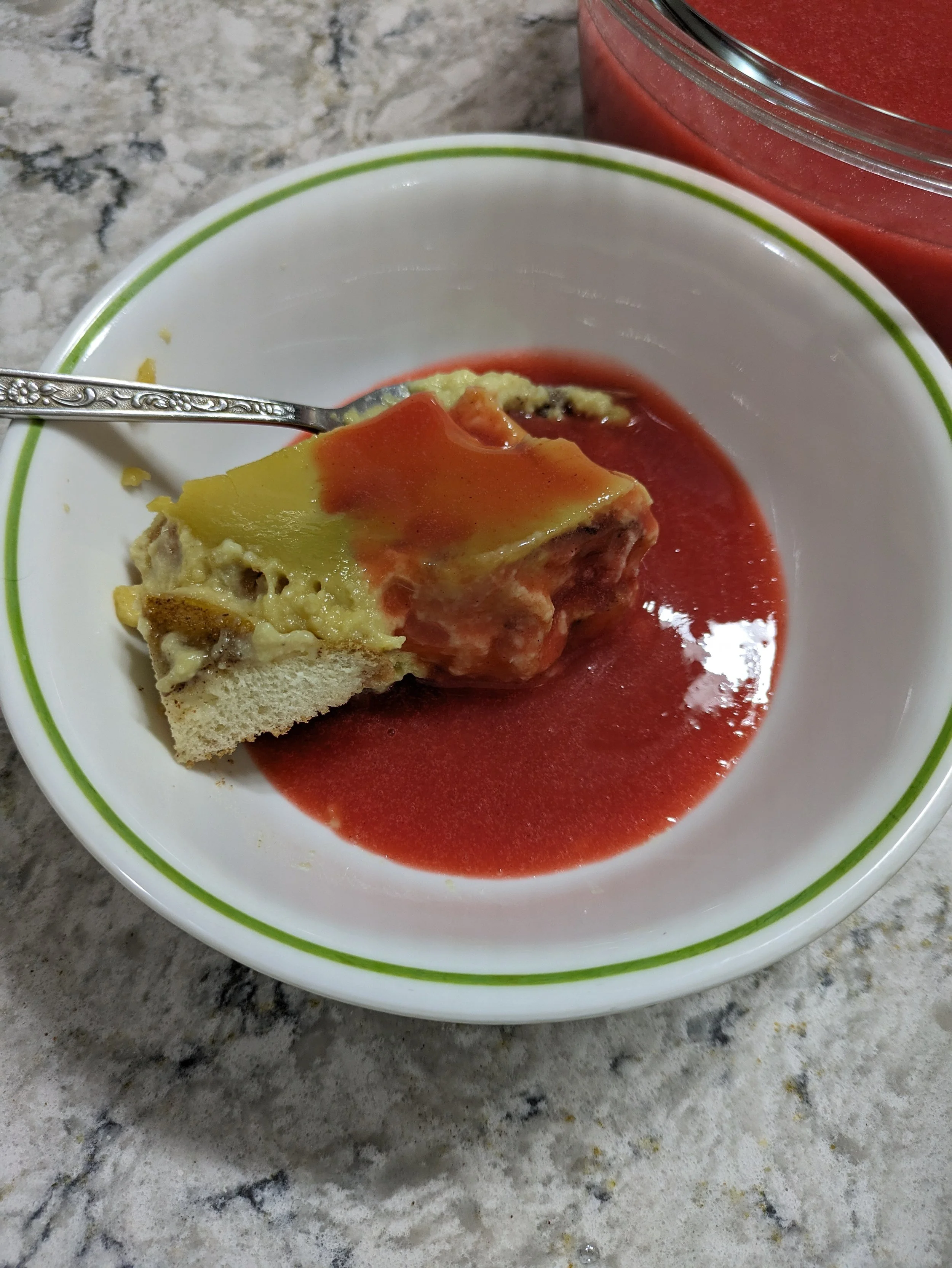 Julia Child's Cinnamon Toast Flan and Strawberry Sauce