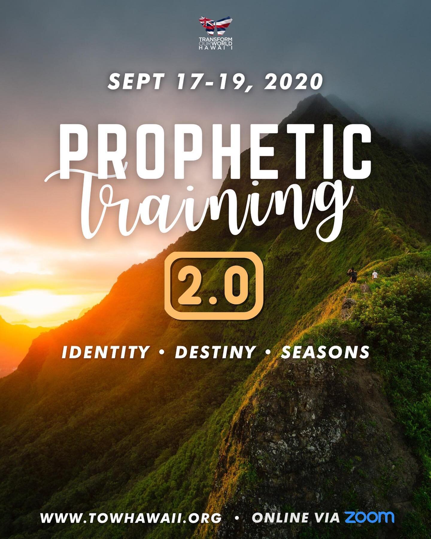 GET READY!! Prophetic training 2.0 is coming up on September 17-19, and it will be all on the ZOOM online platform. Dano &amp; Bethany will be teaching on:

 1. How to use prophetic tools to discover &amp; process your identity in Christ.

2. How to 