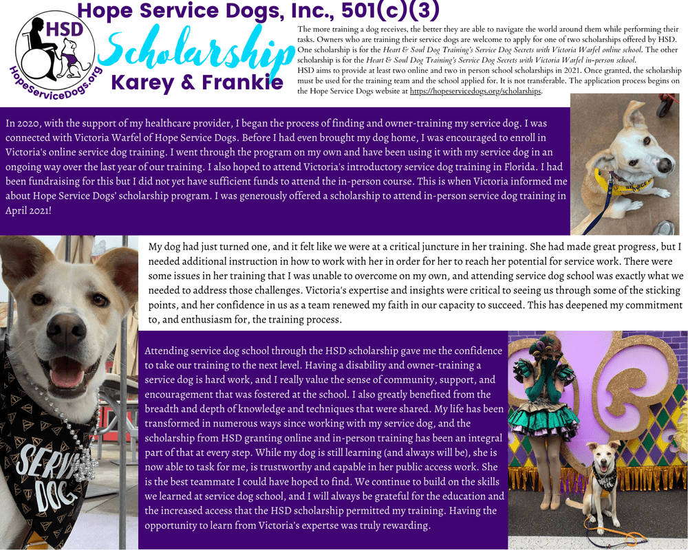 Scholarships — Hope Service Dogs, Inc