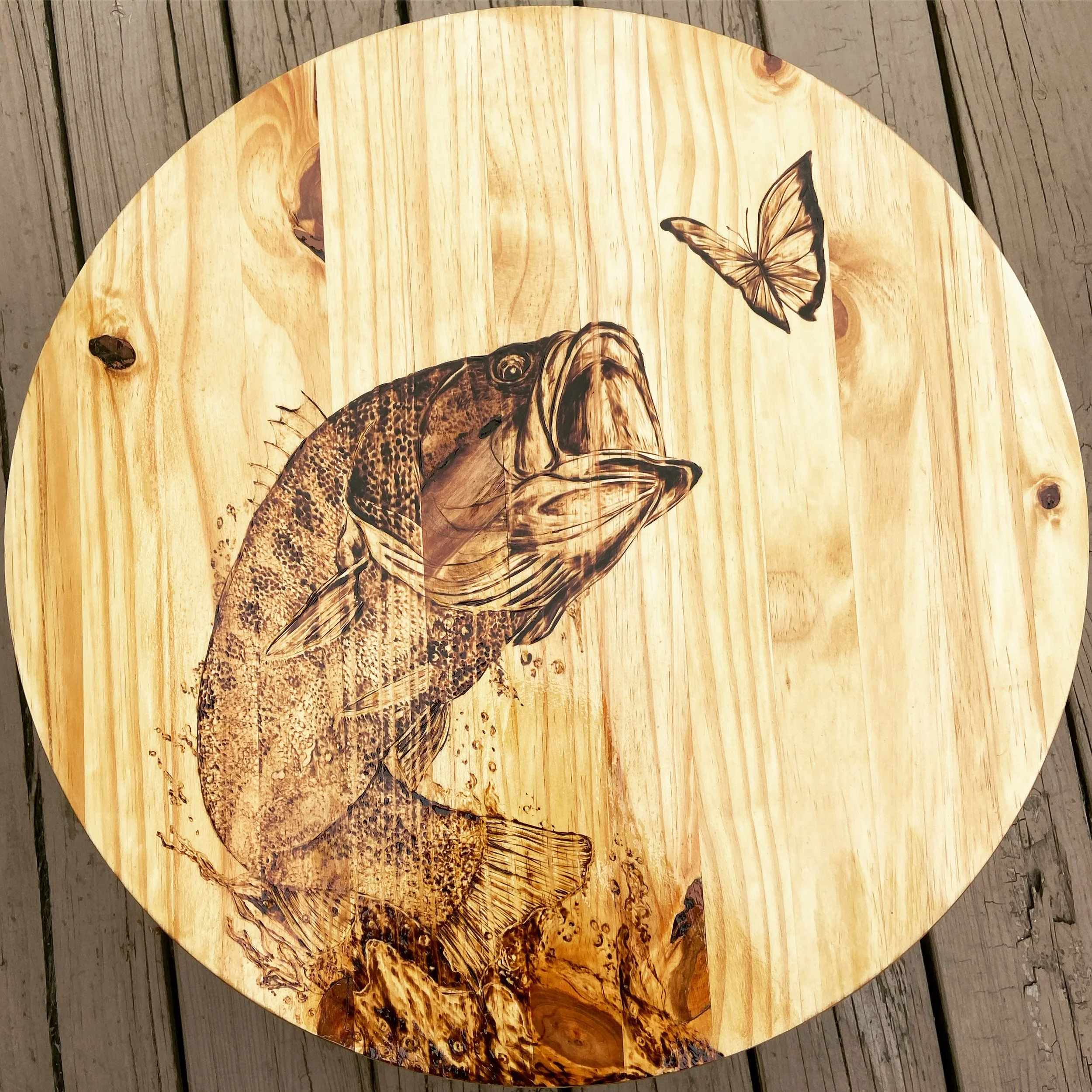Bass and Butterfly Wood Burning