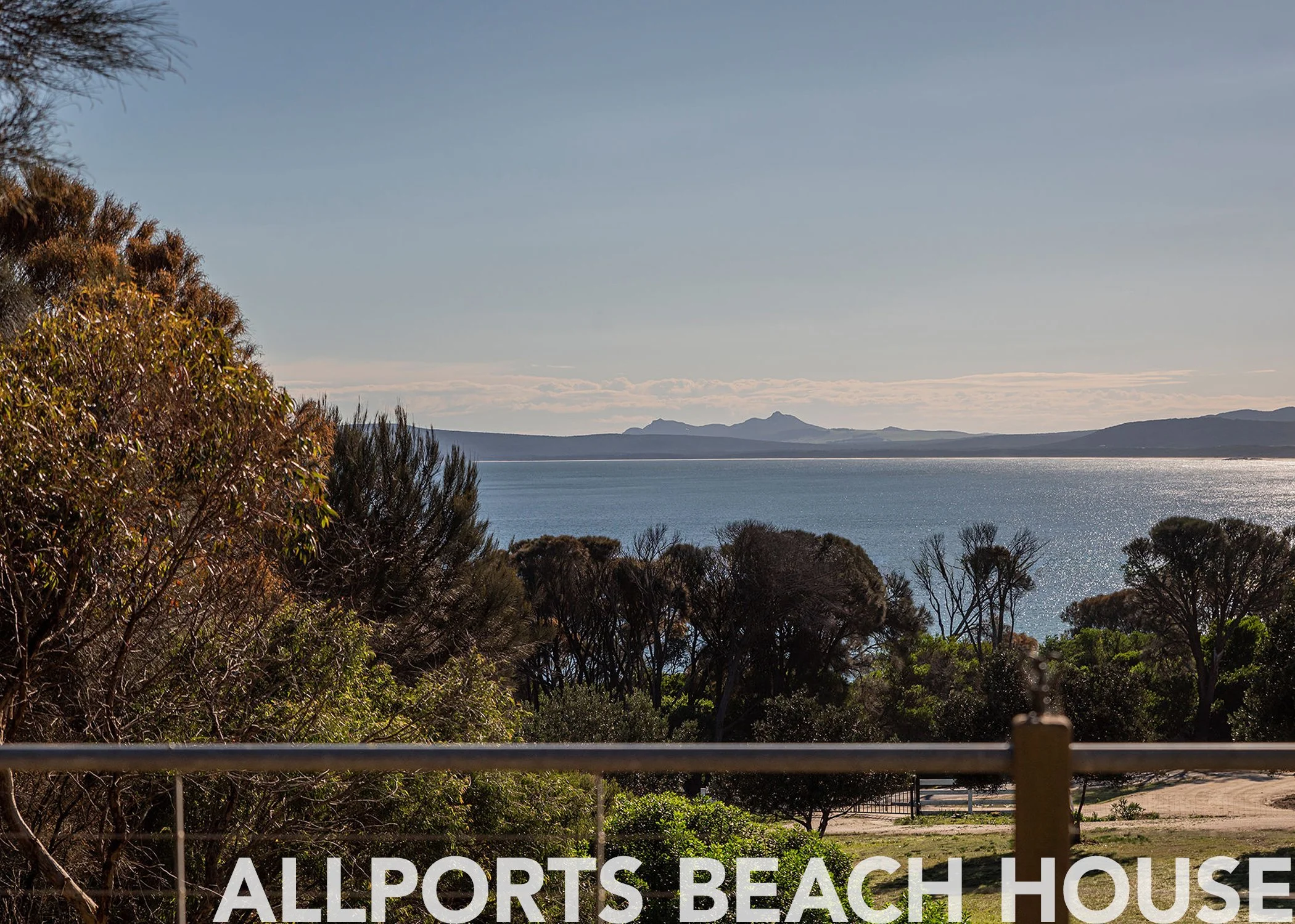 A stunning outlook from the deck at Allports Beach House on Flinders Island.