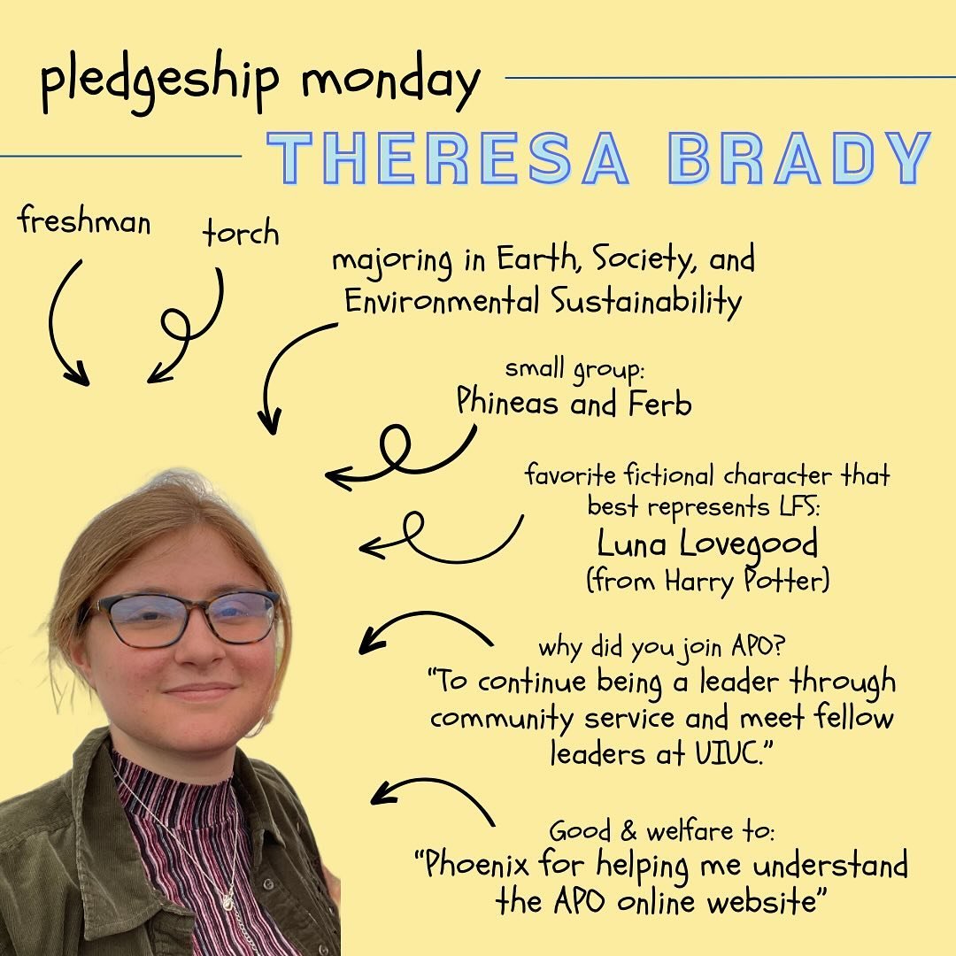 Halfway through the semester, so a few more Pledgeship Mondays left to go. 😢 That said, please give it up for Theresa Brady!