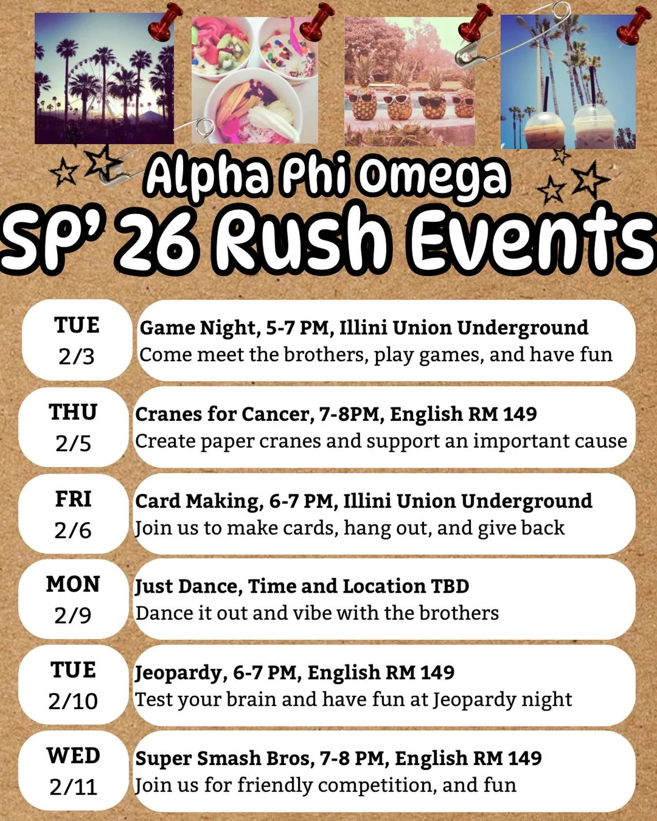 APO SP&rsquo;26 RUSH IS HERE ✨

Join Alpha Phi Omega for a week of games, service, and good vibes. Come to one event or come to them all &mdash; we&rsquo;d love to meet you! 😊