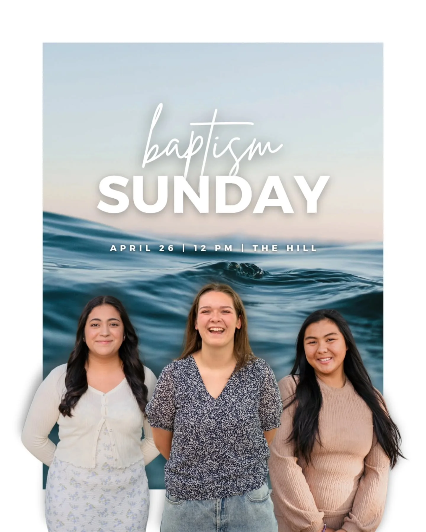 🌊 Baptism Sunday is here!

Join us to hear some of our students' stories of how God changed their lives 🤗

📅 Sun, April 26
🕛 12 PM
📍Church on the Hill
🚗 Rides at KUCR, 11:15 am (free pastries at 10:45)!

#baptism #acts2fellowship #a2friverside 
