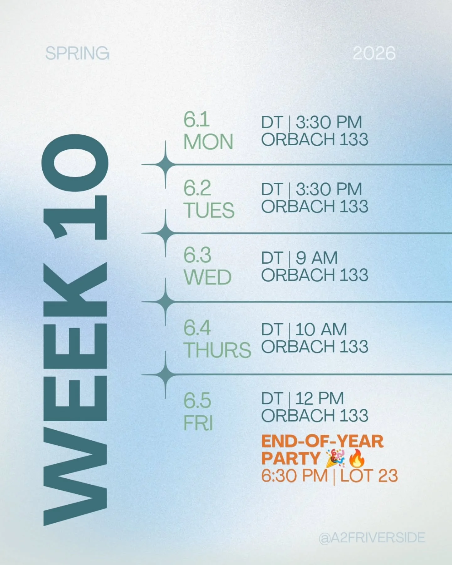 Locked in for Week 10 😤🔒 now that we are nearing the finish line, we hope you guys can join our end-of-year celebration!

And if you're an a2f member, you're invited to our Yosemite trip (once finals are over 😭🙏🏻!!!) Super looking forward to thi