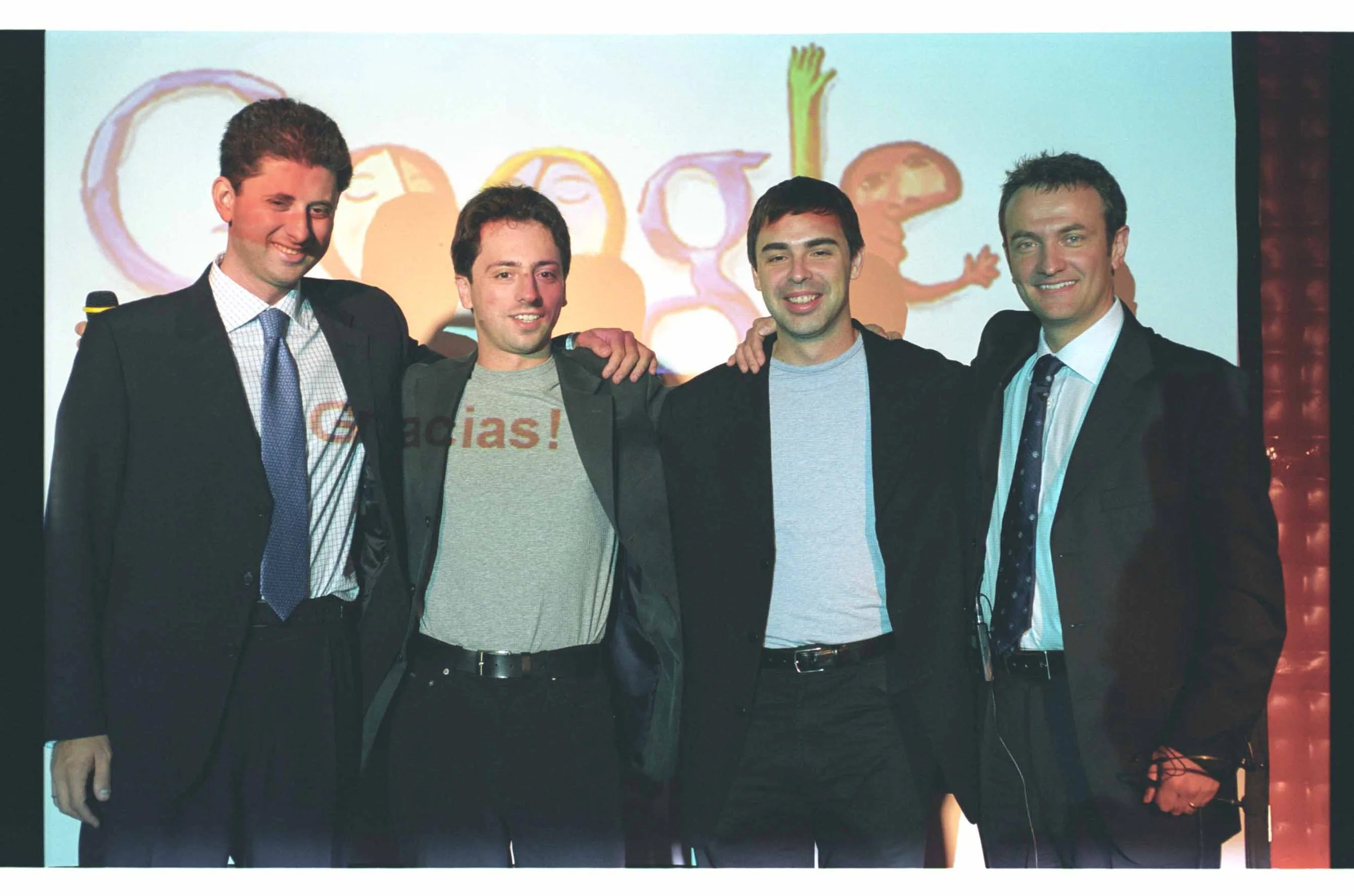 Miguel de Reina, Google Spain Country Manager, with Google founders Larry Page and Sergey Brin, and Fabio Selmoni, Google’s European Sales Director, at a Google event in Spain.