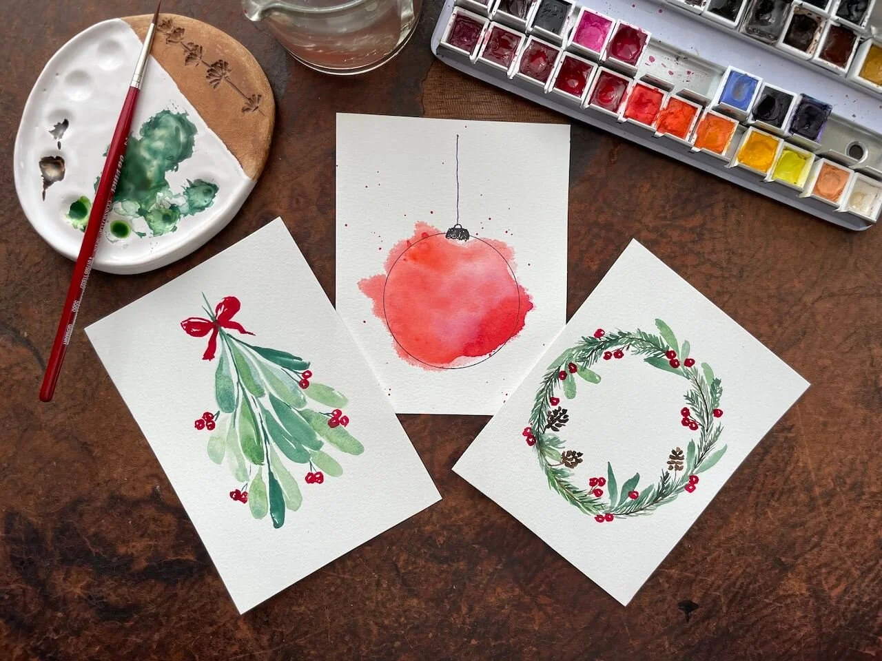 3 einfache Aquarell Weihnachtskarten als perfektes DIY Geschenk - mit kostenlosem Printable