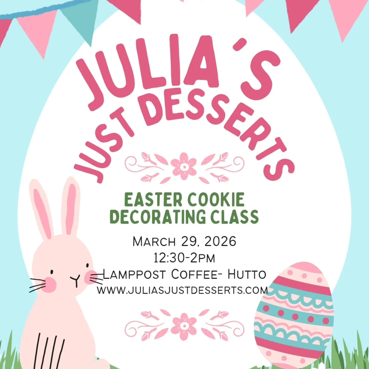 🎟Tickets are on sale for my Easter Cookie Decorating Class! 

https://www.juliasjustdesserts.com/classes/mar29class26

#cookiedecoratingclass 
#huttotx 
#localbusiness
#eastercookies
#juliasjustdesserts