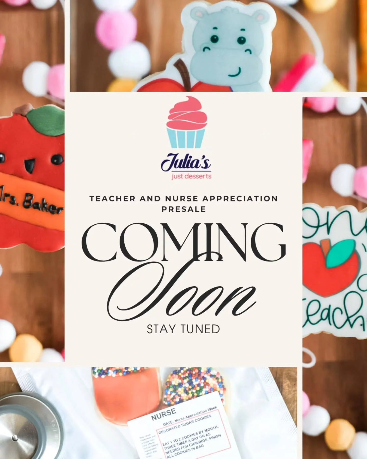 Just realized I've been quiet on here but I promise I haven't gone anywhere! Get ready for Teacher and Nurse Appreciation Presale coming soon! 

#hutto 
#decoratedsugarcookies 
#huttolocalbusiness 
#teacherappreciationweek
#juliasjustdesserts
