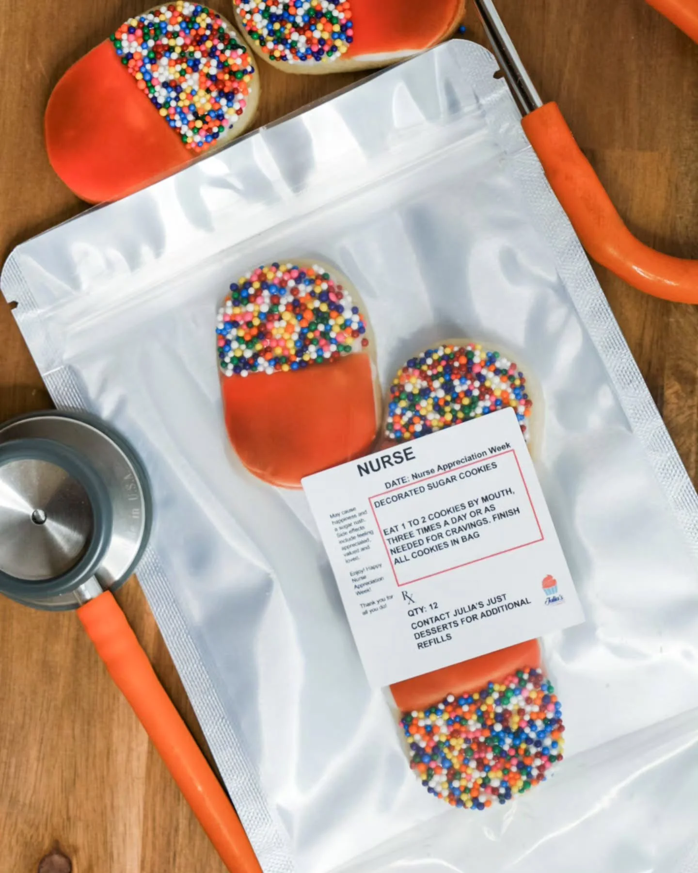 🩺💊 Don't forget about your favorite nurses. Nurse Appreciation Week is May 6th through the 12th. These chill pill cookies are on my presale

🔗https://www.juliasjustdesserts.com/teacher2026 

#nurseappreciationweek 
#decoratedsugarcookies 
#huttotx