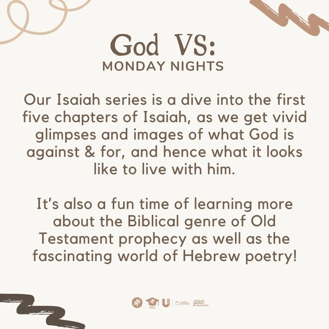 📚 Monday Nights 💬

Check out our new series for Monday Nights! 🫣

For the next few weeks we will be going through the book of Isaiah discussing about what God is against 🙅