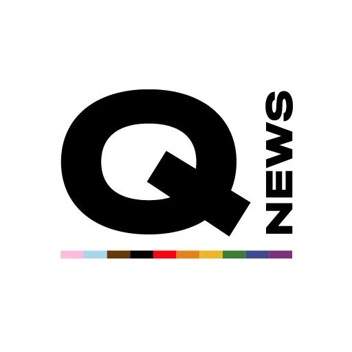 Logo of Q News with a large black Q and the word 'NEWS' in black capital letters vertically aligned to the right of the Q, and a multicolored striped line underneath.