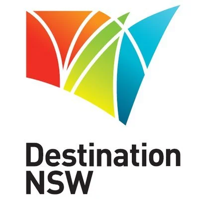 Colourful abstract logo with a stylised map of New South Wales and the text 'Destination NSW' underneath.