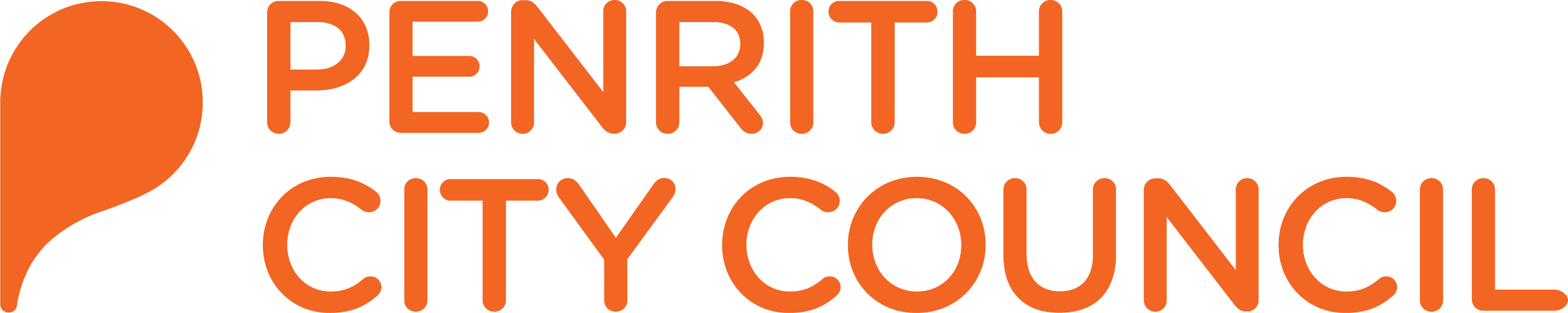 Logo of Penrith City Council with an orange speech bubble and text.