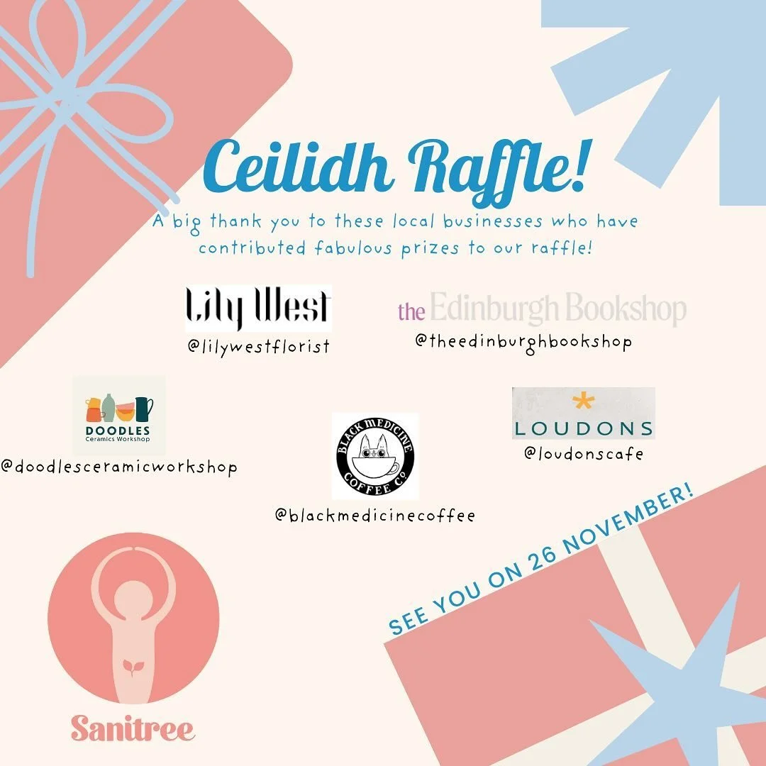 🎁 Raffle! 🎁

🎻We&rsquo;re so excited for our Ceilidh next Tuesday at @mashhouse ! 

🩷We have a super exciting raffle lined up, with prizes very kindly contributed by these local businesses. Make sure you get your tickets for a chance to win! 
🔗 