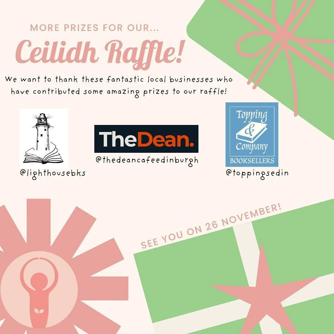 🎁 Raffle prizes! (part 2!) 🎁

📣Even more incredible prizes up for grabs, this Tuesday 26th Nov at the Sanitree Ceilidh @mashhouse !

💌A big thank you to @lighthousebks , @toppingsedin and @thedeancafeedinburgh among many others for kindly contrib