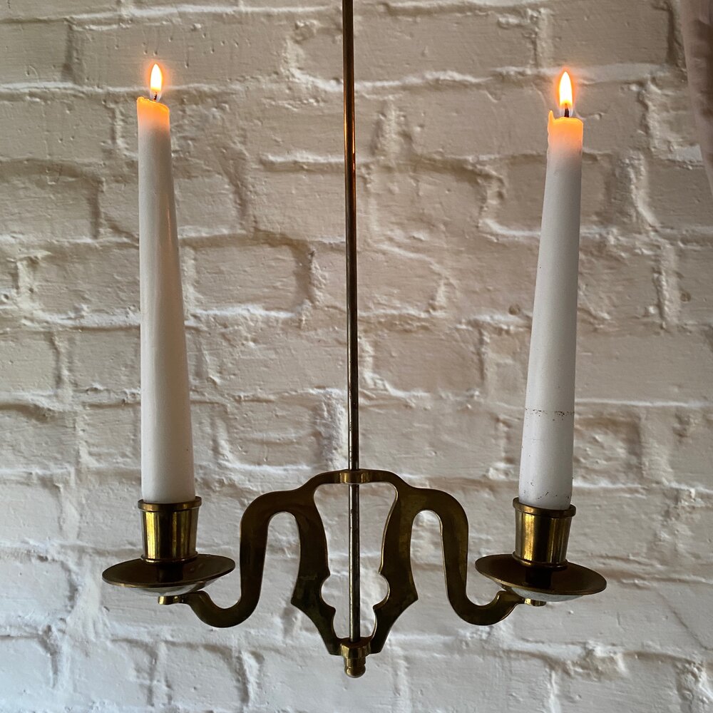 Adjustable Victorian brass hanging candleholder/double candelabra — relic