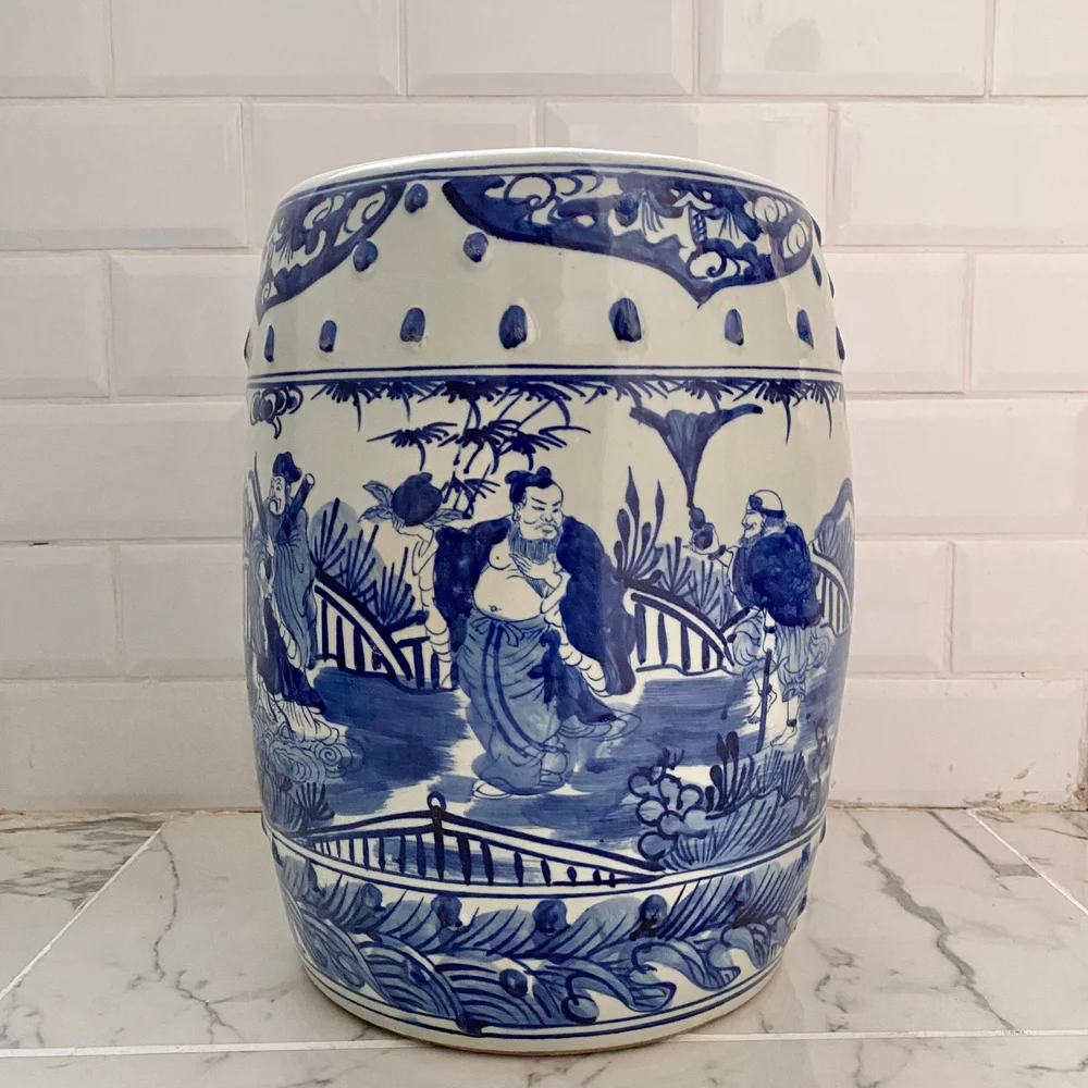 Blue ceramic stool sale