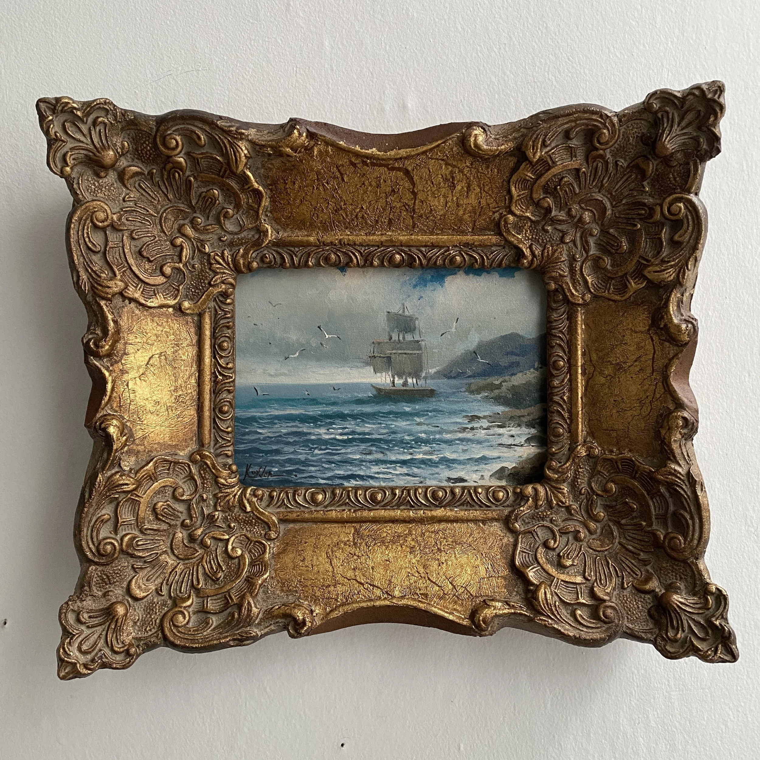 Hyperrealist Painting of a Ship at sea