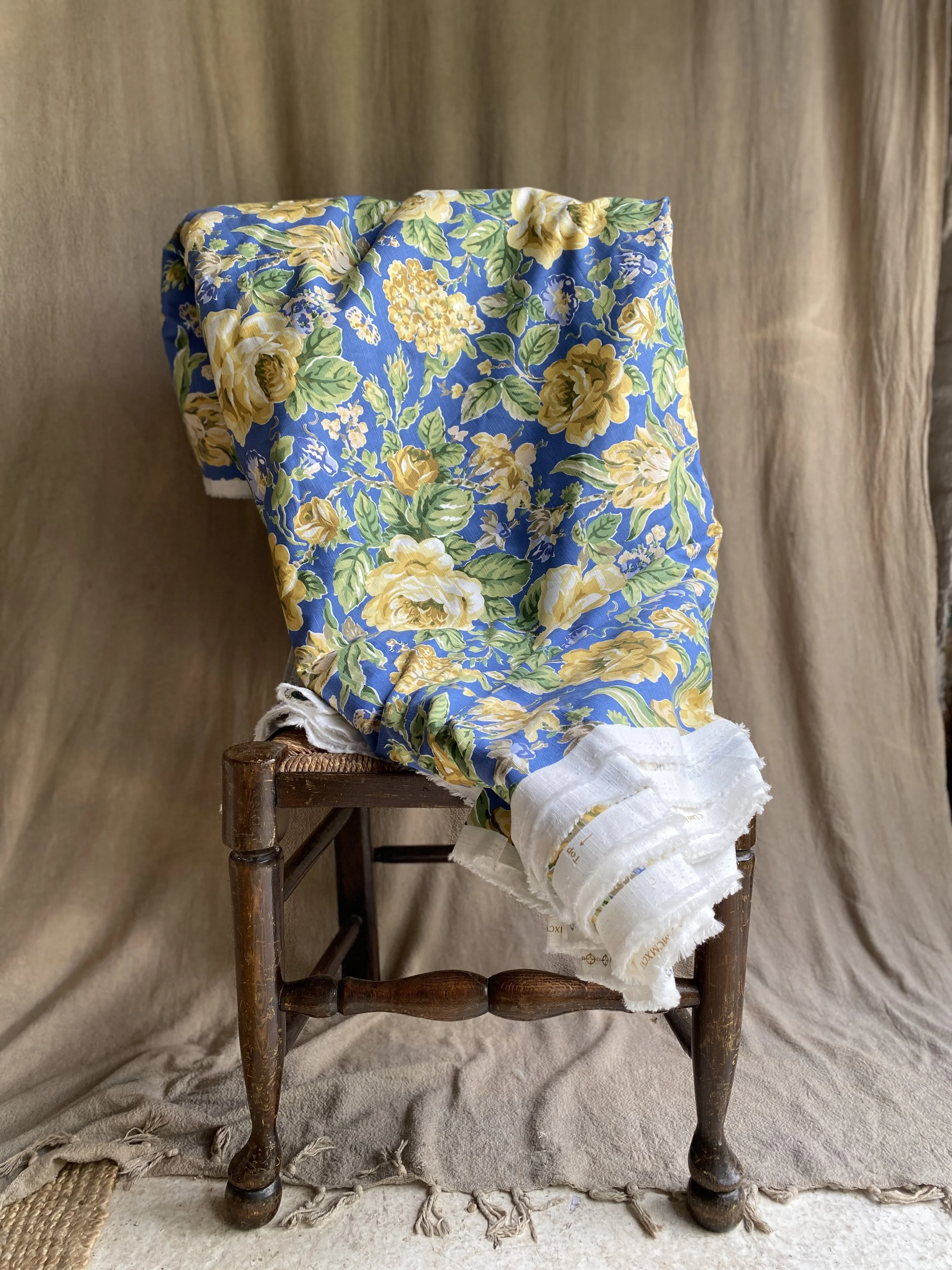 Vintage Laura Ashley Floral Fabric - Blue & Yellow