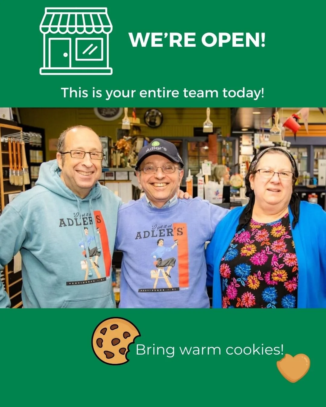 We're open today with a skeleton crew, but we'd love to see you! 
Stay safe out there!