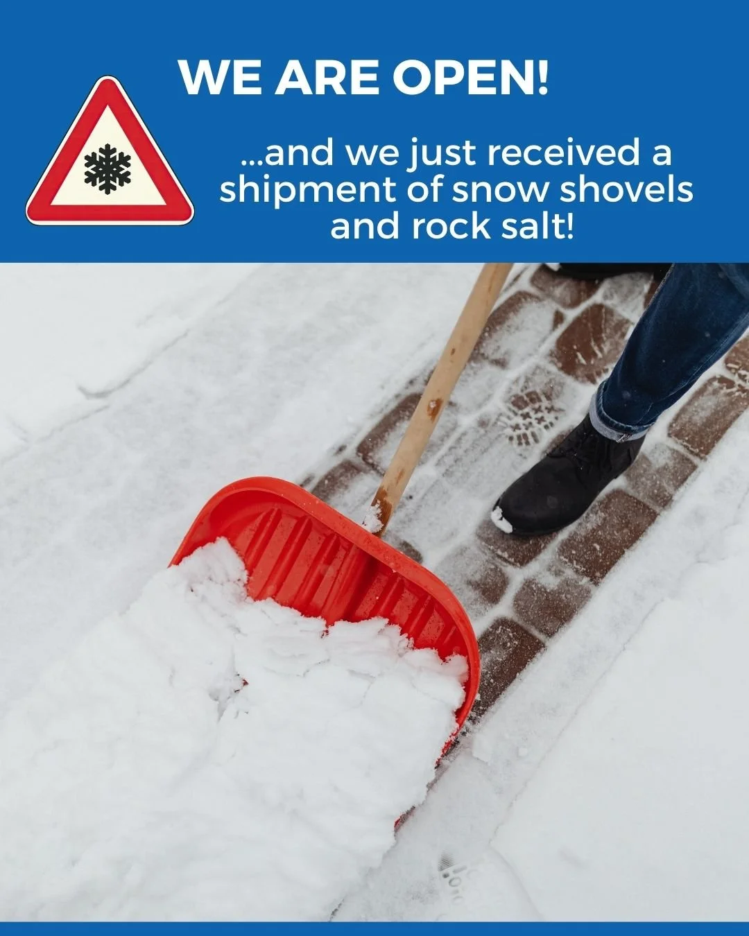 We just received a shipment of snow shovels and rock salt... get them while you can! 
173 Wickenden St Providence RI United States 02903