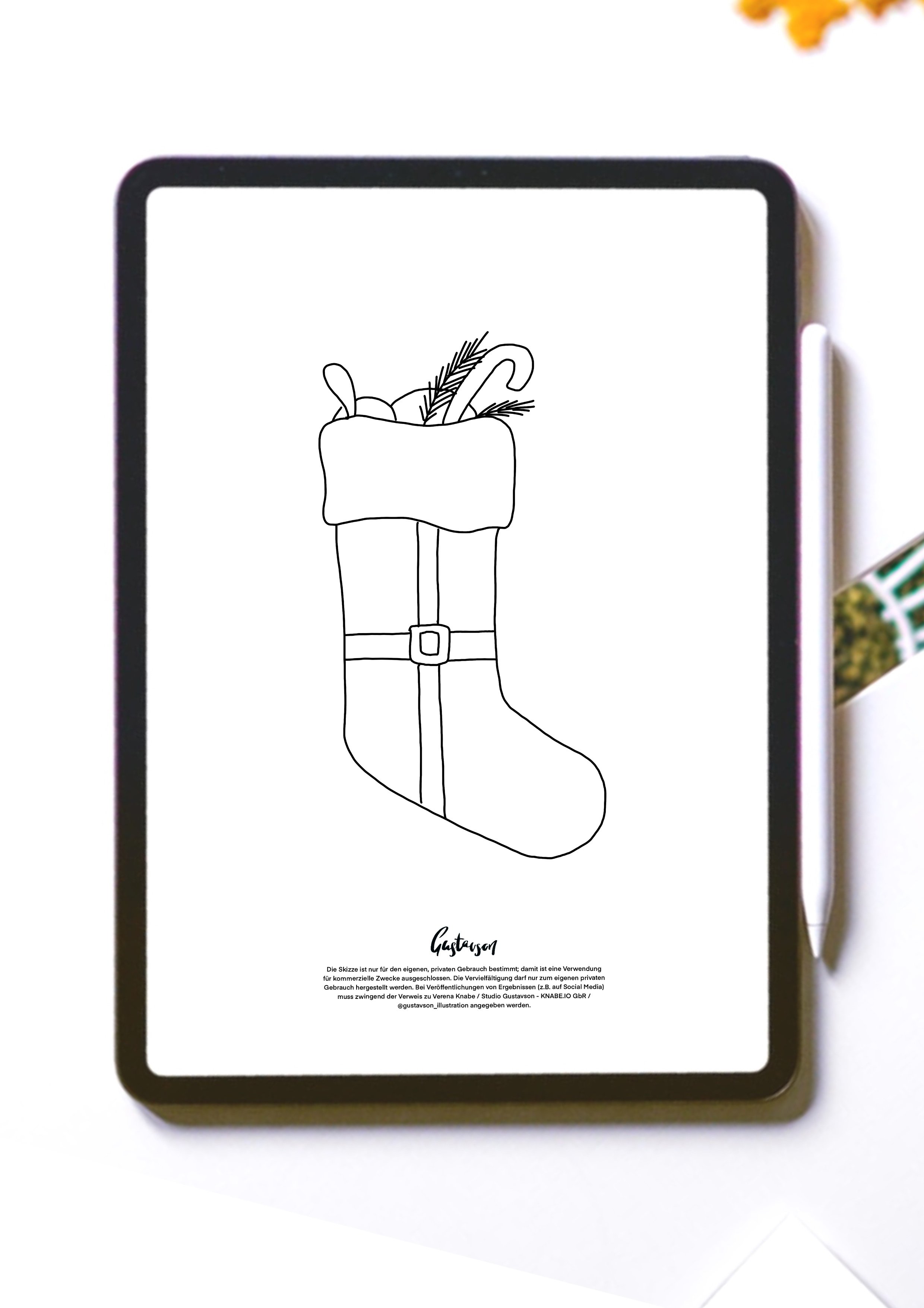 Skizze Weihnachtsstiefel - Tutorial Gouache 