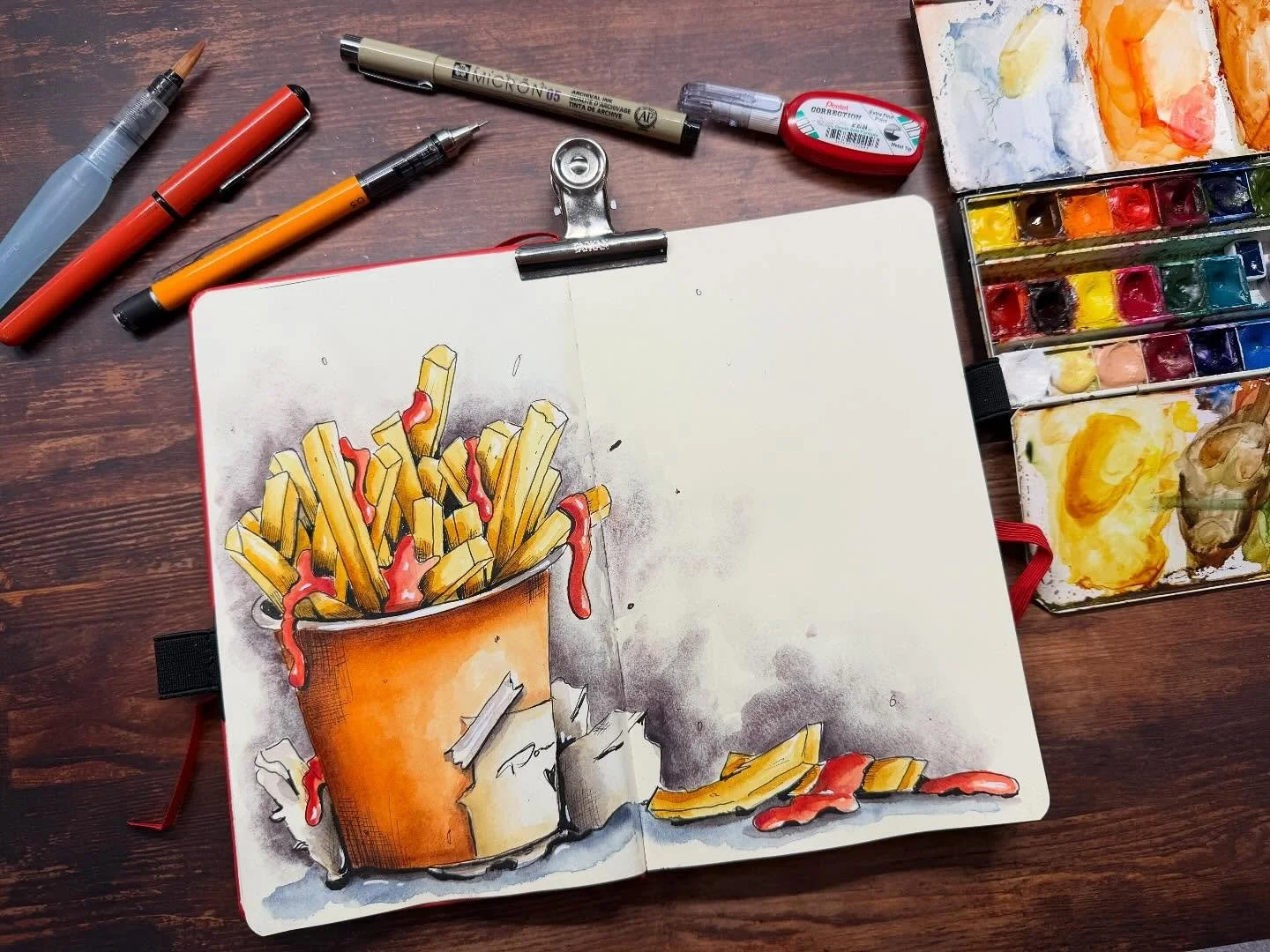 Wer k&ouml;nnte dazu schon Nein sagen? 🤩

Hier ist meine neue Foodillustration: ein ordentlicher Eimer Pommes! 🍟 Gesketcht mit wasserfestem Fineliner und coloriert mit leuchtenden Aquarellfarben.

Alle Materialien, die ich verwendet habe, sind im B
