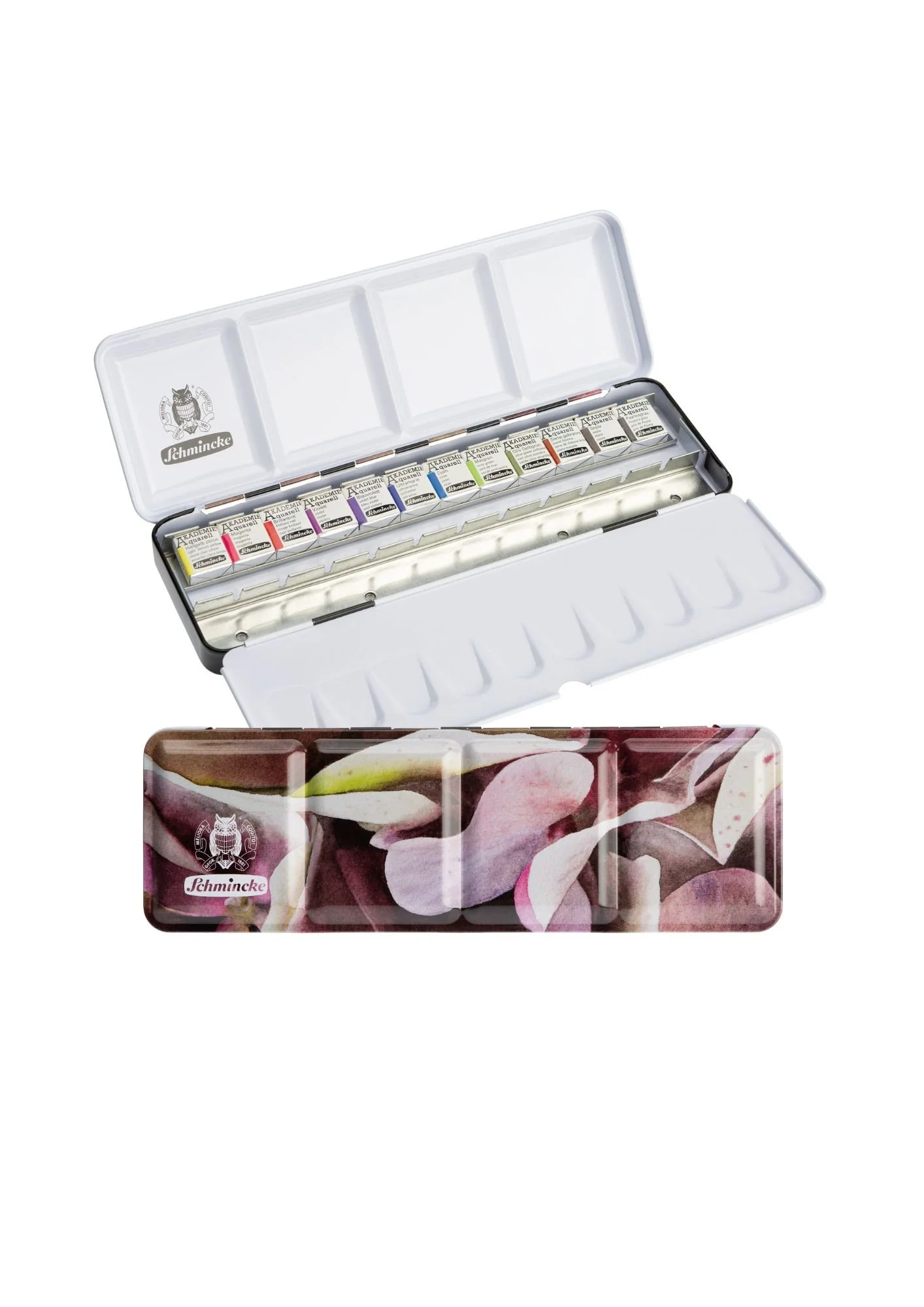 Schmincke - 75 826 AKADEMIE® Aquarell – Bedruckter Metallkasten Edition „Hortensie“