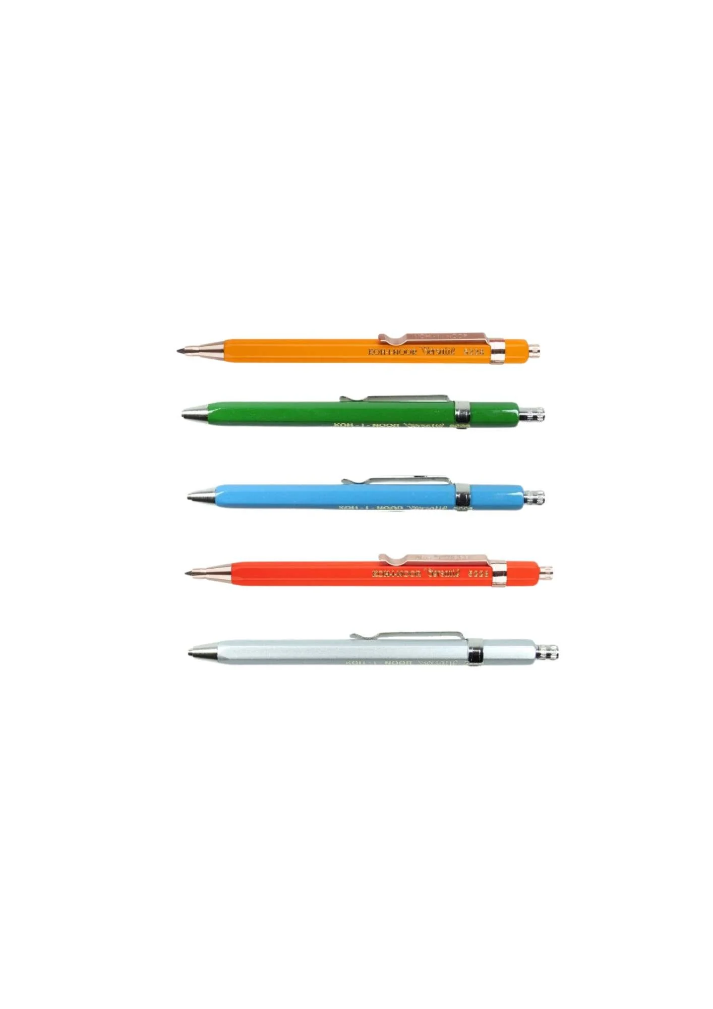 KOH-I-NOOR - 5228 Druckbleistift Metall " Versatil - kurz " 2,0 x 90 mm Mine - Silber - mit Minenspitzer und Clip