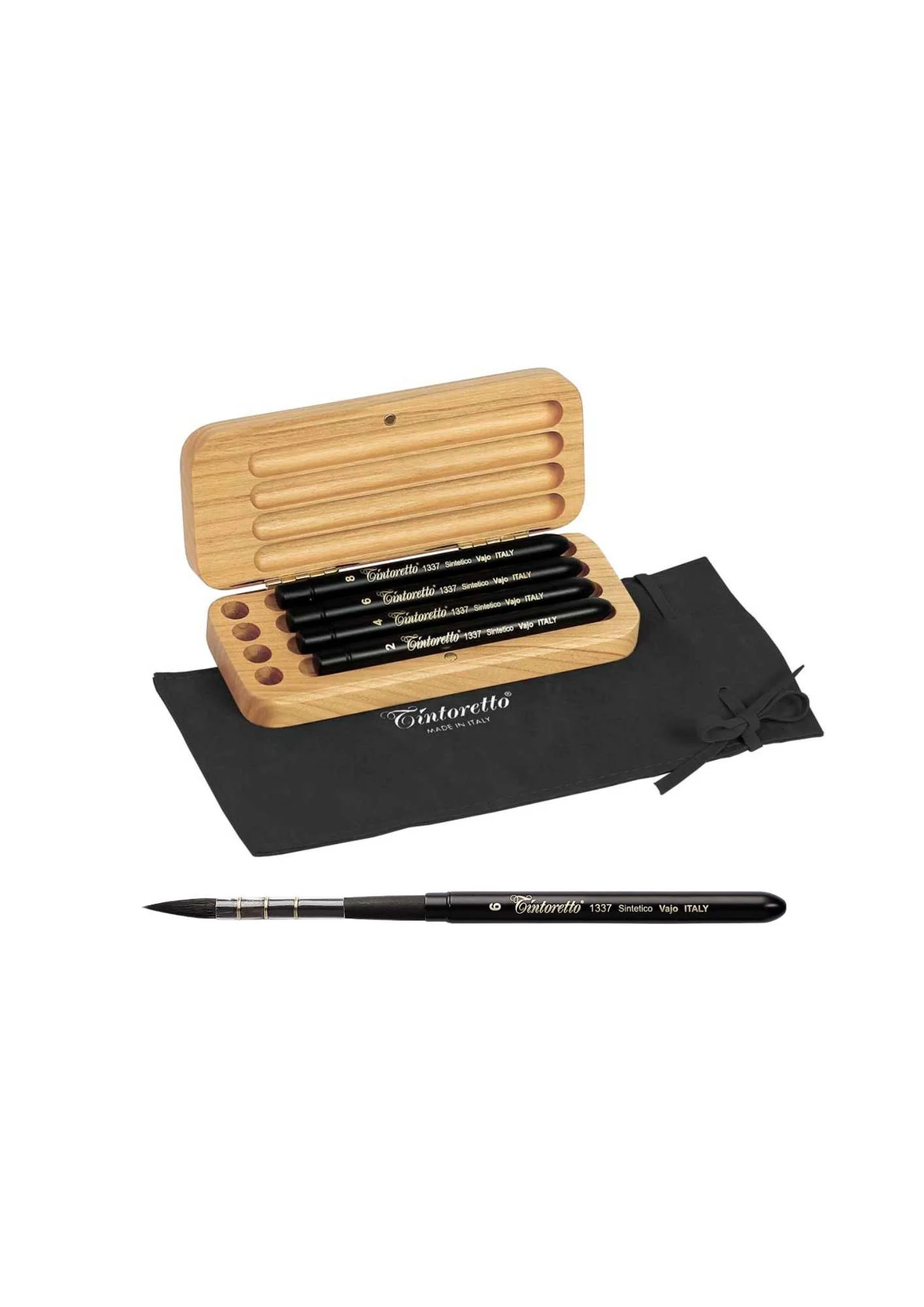 Tintoretto - 555/C7 Reisepinselset inkl. Etui aus hellem Kirschholz