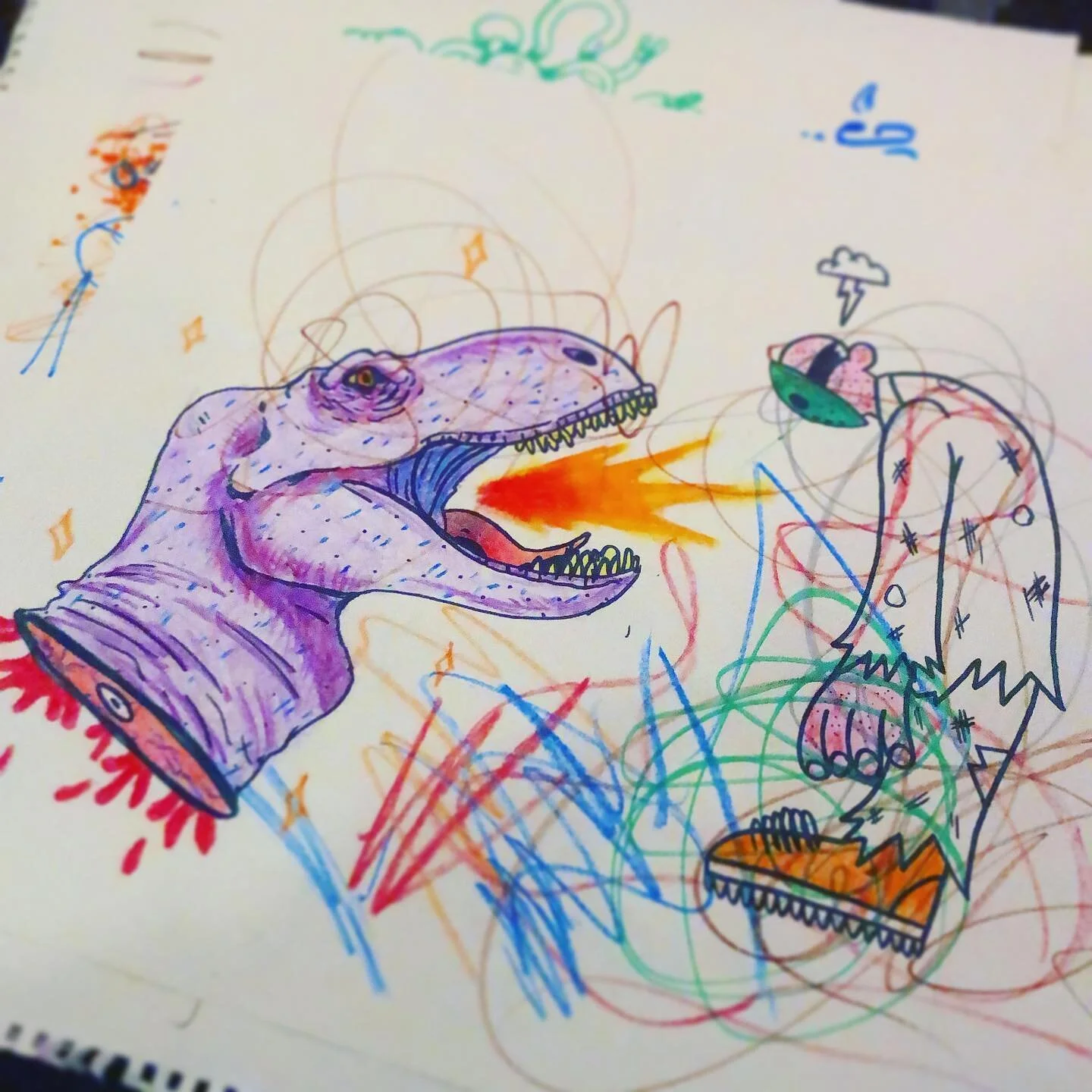Father son art night. 

#art #kidart #kidartist #illustration #doodle #trex