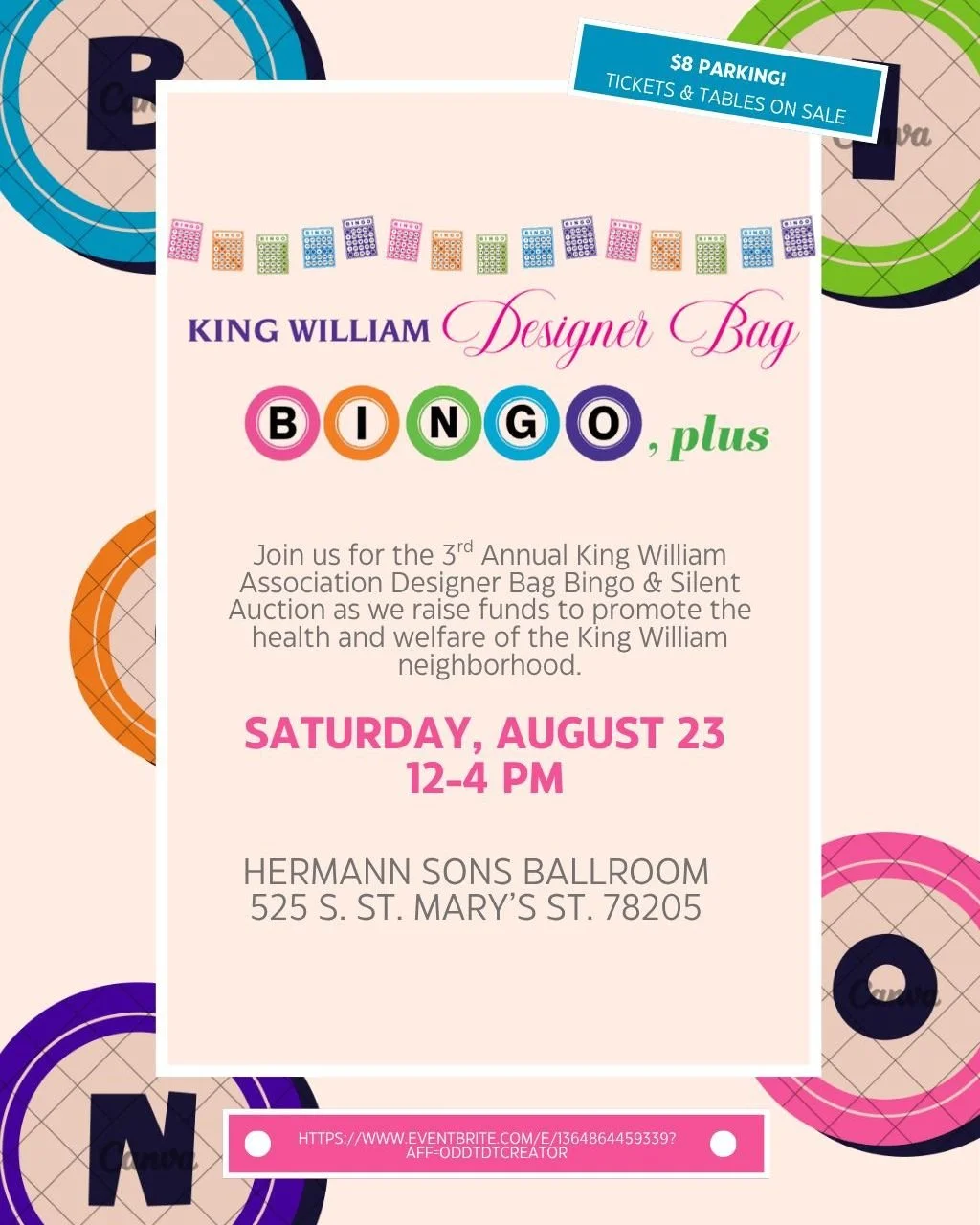 👛 🛍 💼 Join us for the 3rd Annual King William Association Designer Bag Bingo &amp; Silent Auction on Saturday, August 23 from 12 noon to 4 pm at Hermann Sons Ballroom as we raise funds to promote the health and welfare of the King William neighbor