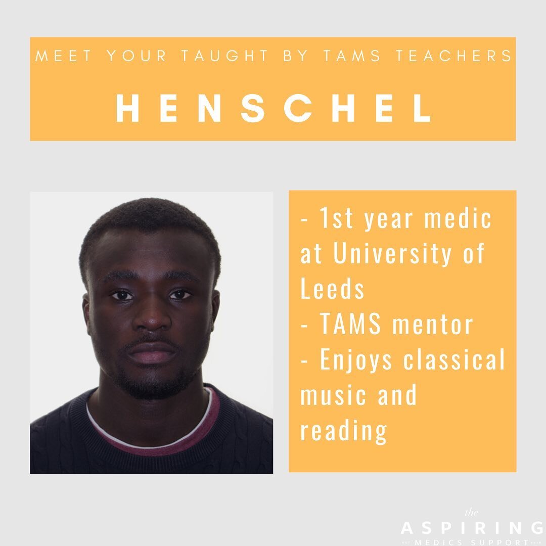 Introducing the second speaker for Taught by TAMS Series 3! 

Meet Henschel👋🏻

He will be leading the second episode on Wednesday 21st July @5pm! 

Henschel just finished his first year at University of Leeds and is a TAMS mentor. Outside of medici