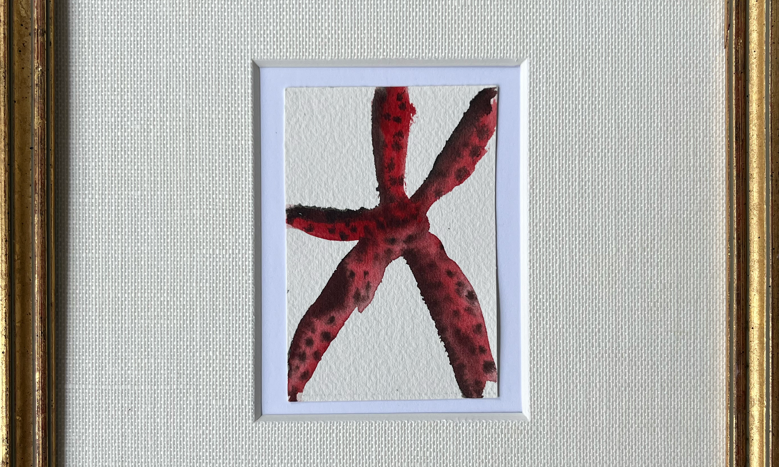 Original 2x3-inch watercolor painting of a starfish, displayed with a custom 8x10-inch linen mat. Perfect for framing and coastal-inspired decor.