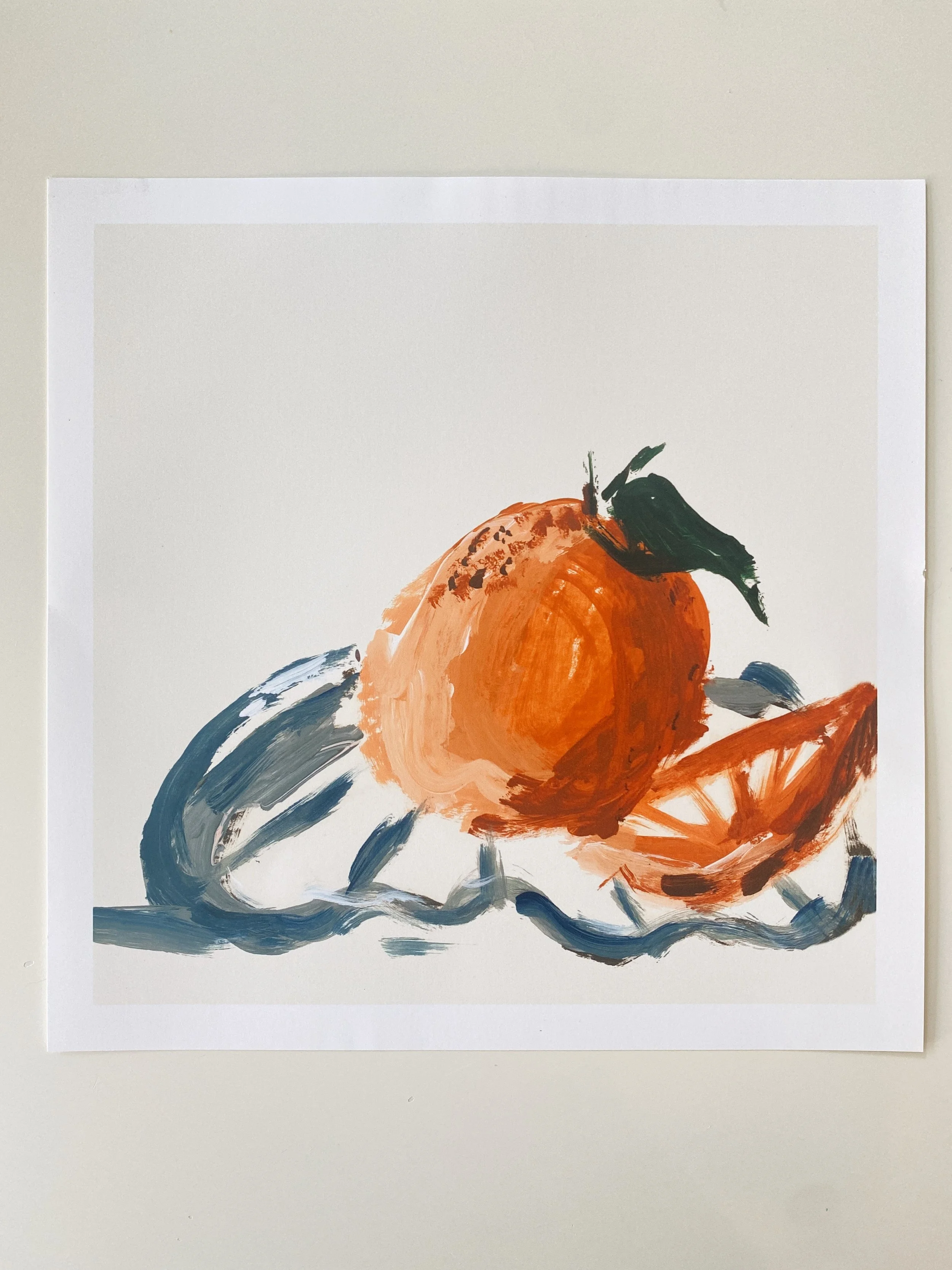 premium reproduction print of an orange on plate painted in acrylics