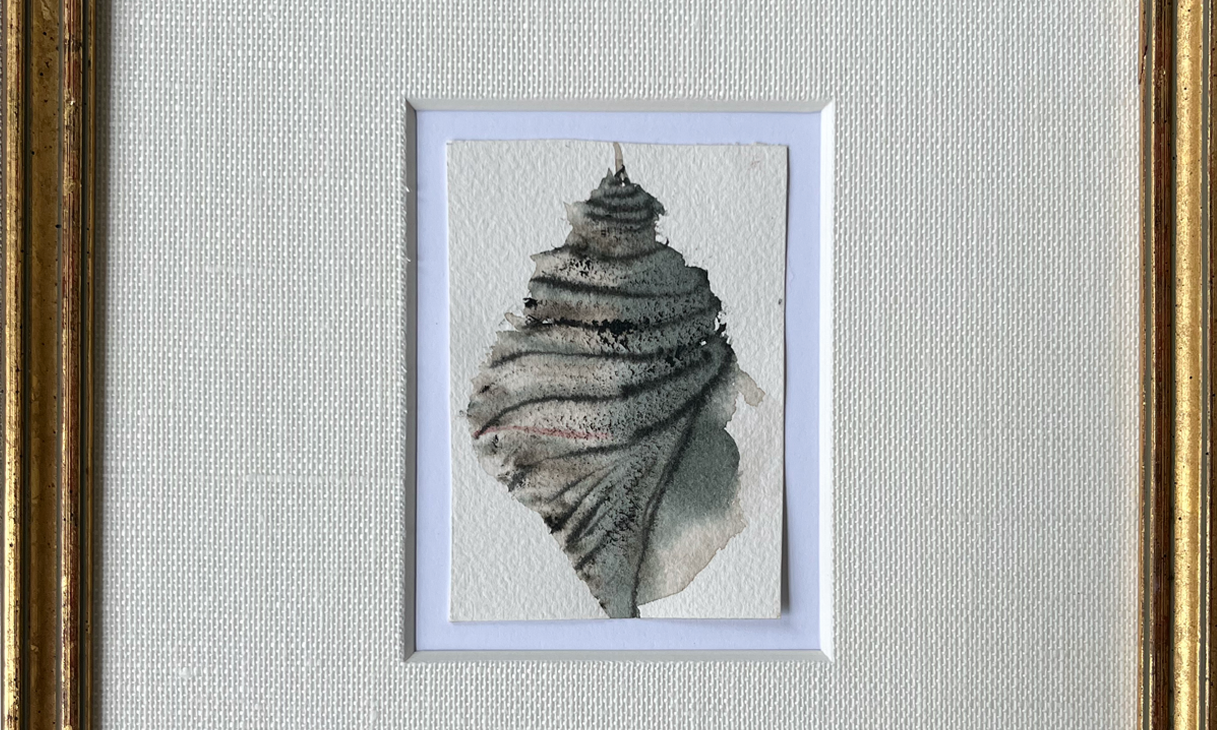 Original 2x3-inch watercolor painting of a seashell, displayed with a custom 8x10-inch linen mat. Perfect for framing and coastal-inspired decor.
