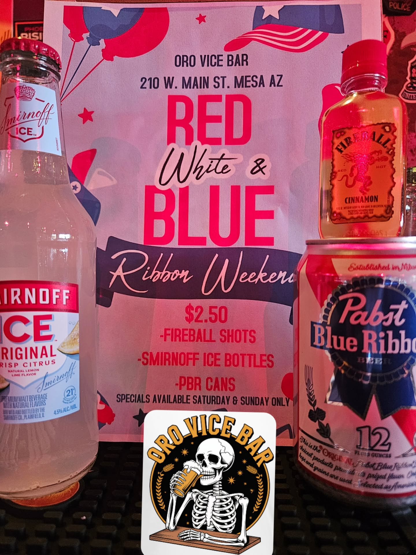 Celebrating America's 250 all weekend long!
$2.50 Fireball shots, Smirnoff ice &amp; PBR 12oz cans! Open Saturday 12-12 &amp; Sunday 12-10