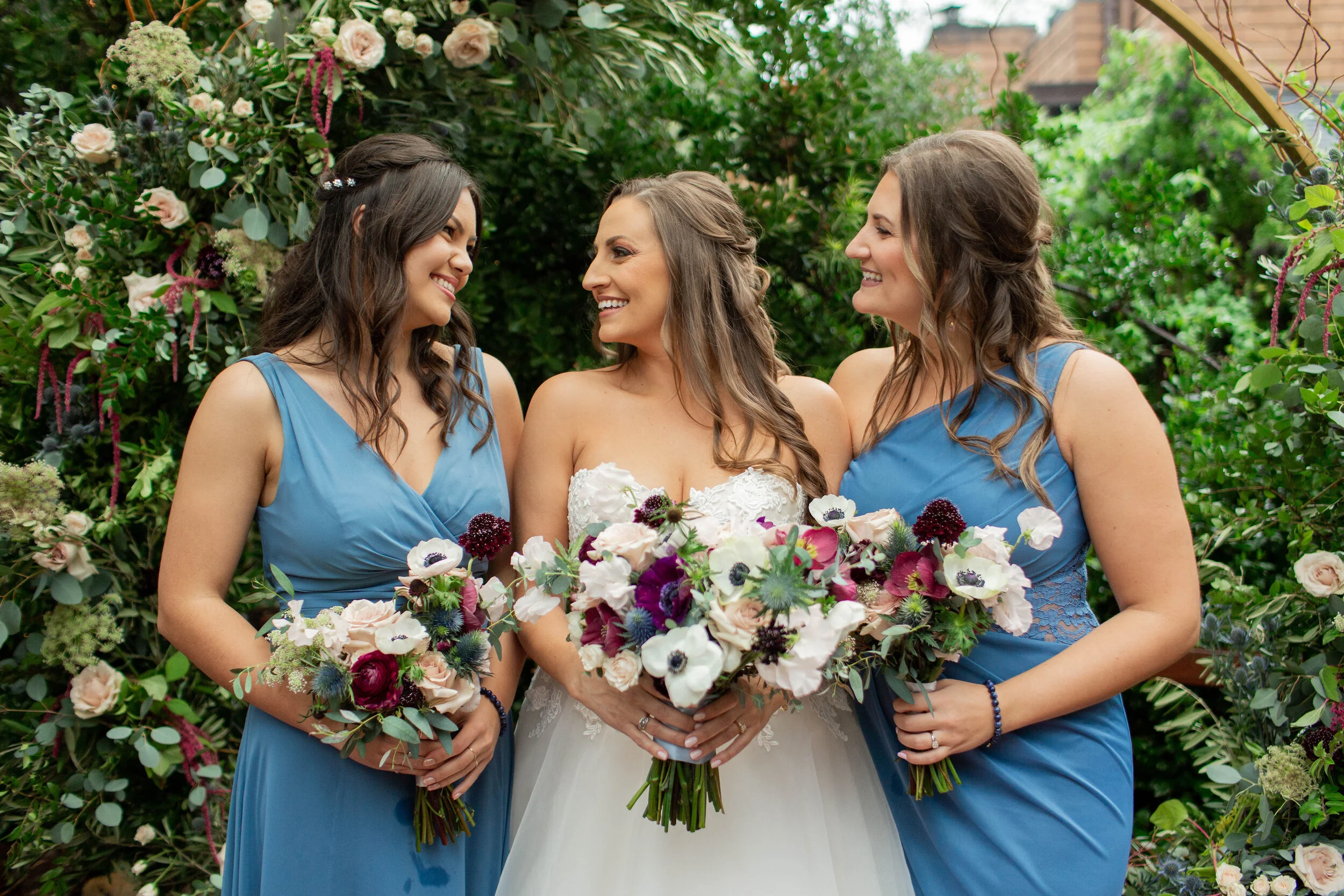 Wine Color & Blush Bridal Bouquet and Bridesmaid Bouquet. These wedding flowers would be perfect for a Sonoma wedding, Napa wedding, or Bay area Wedding.  The perfect California Wedding in March.  Burgundy, Wine Color and Blush Wedding Flowers.  Flow