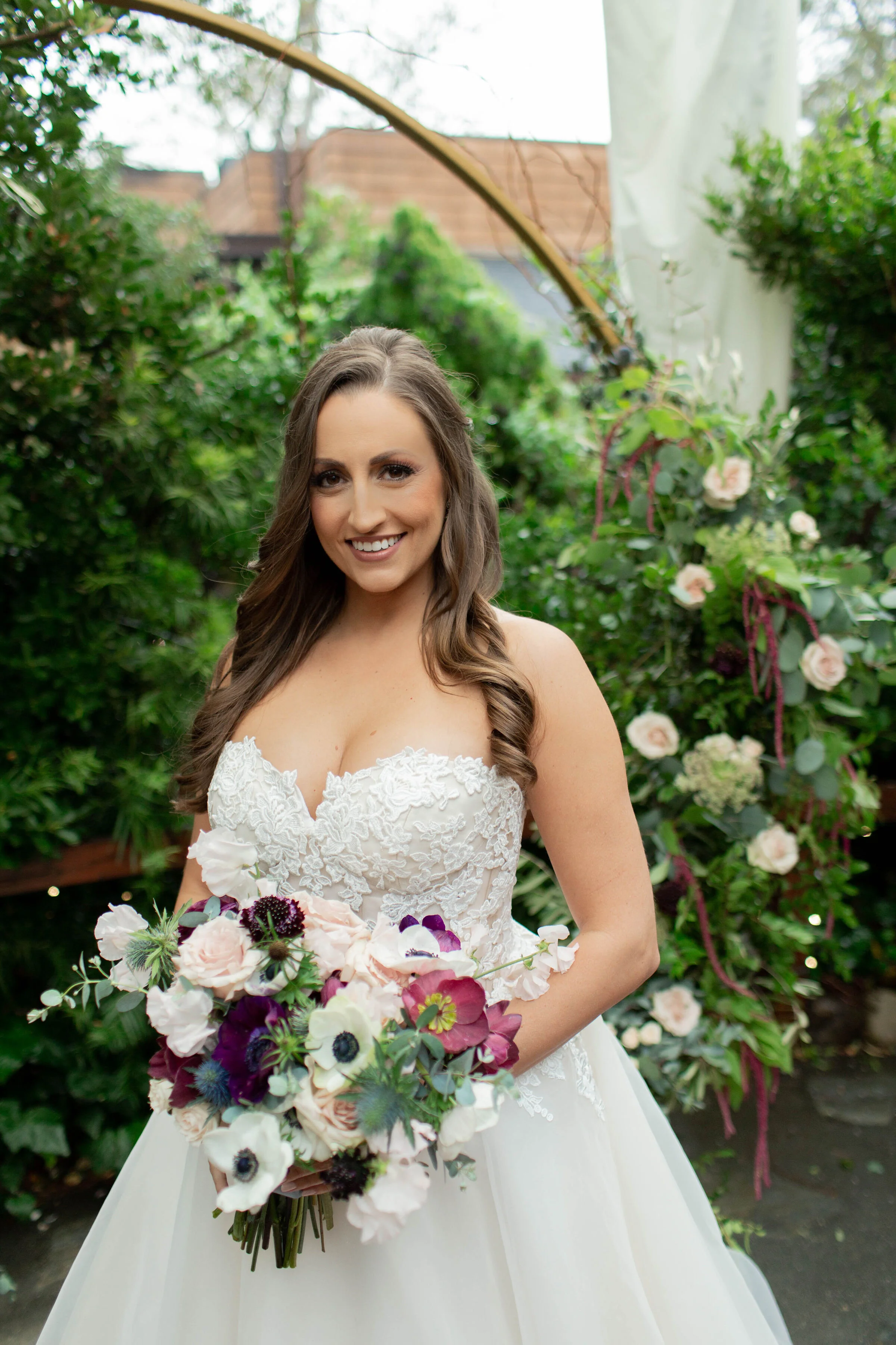 Wine Color & Blush Bridal Bouquet and Bridesmaid Bouquet. These wedding flowers would be perfect for a Sonoma wedding, Napa wedding, or Bay area Wedding.  The perfect California Wedding in March.  Burgundy, Wine Color and Blush Wedding Flowers.  Flow