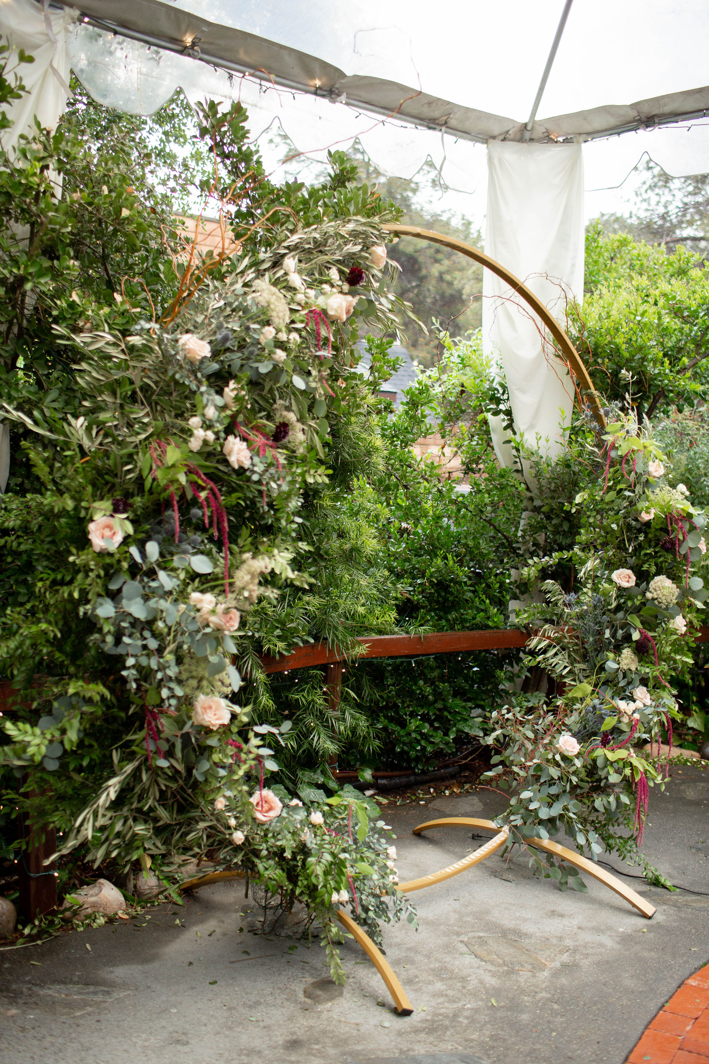 Wine Color & Blush Circle Arch  These wedding flowers would be perfect for a Sonoma wedding, Napa wedding, or Bay area Wedding.  The perfect California Wedding in March.  Burgundy, Wine Color and Blush Wedding Flowers.  Flowers Provided by Sonoma Wed