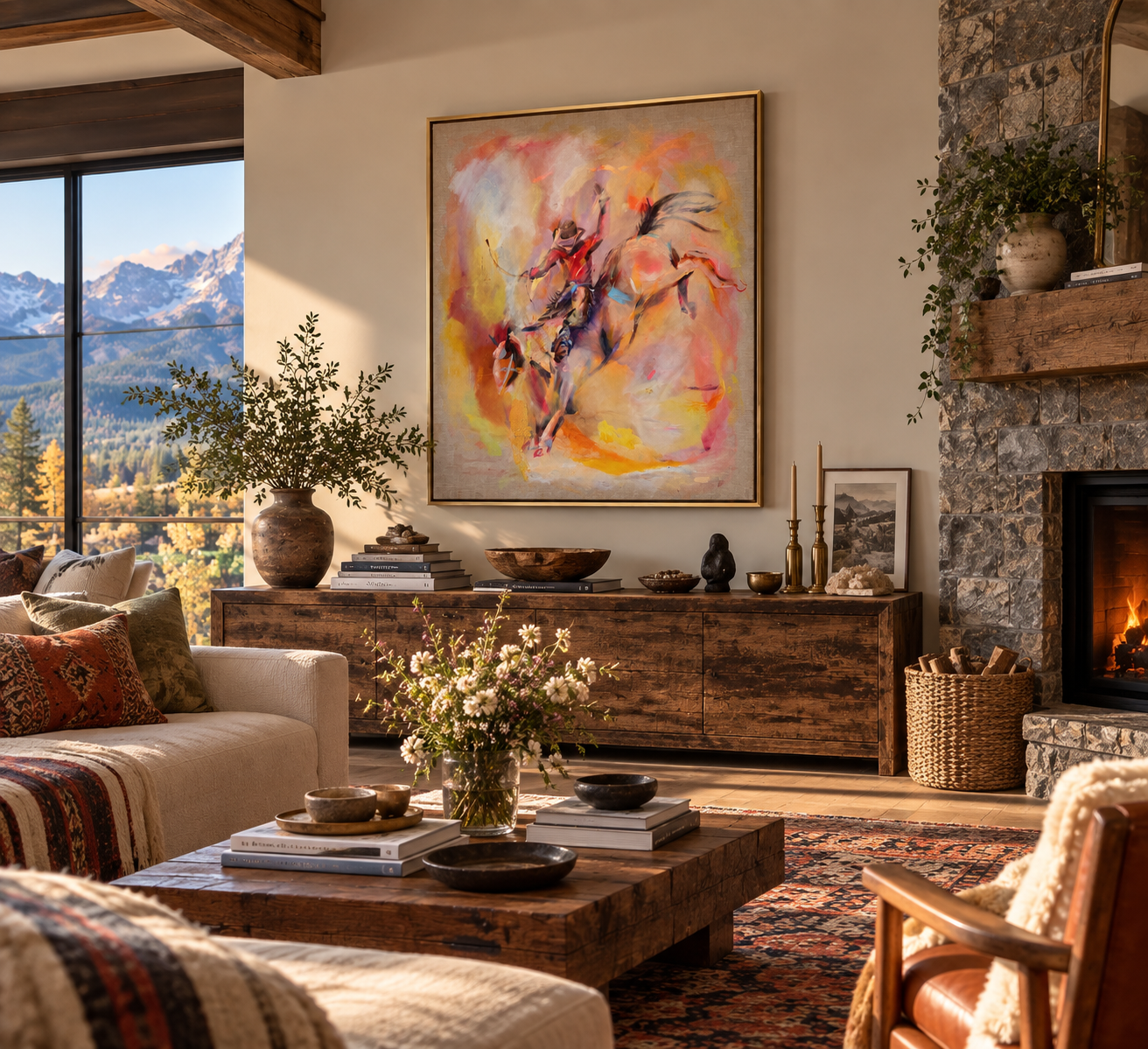 Rustic Mountain Living Room with Abstract Art.png