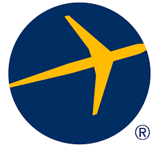 Logo of an airline featuring a yellow airplane silhouette on a dark blue circular background.
