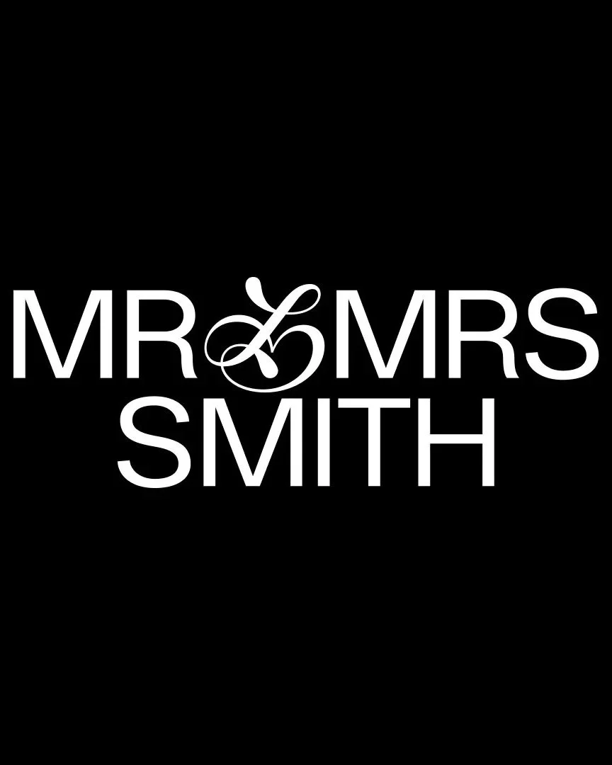 Black background with white text reading "Mr & Mrs Smith" in various fonts.